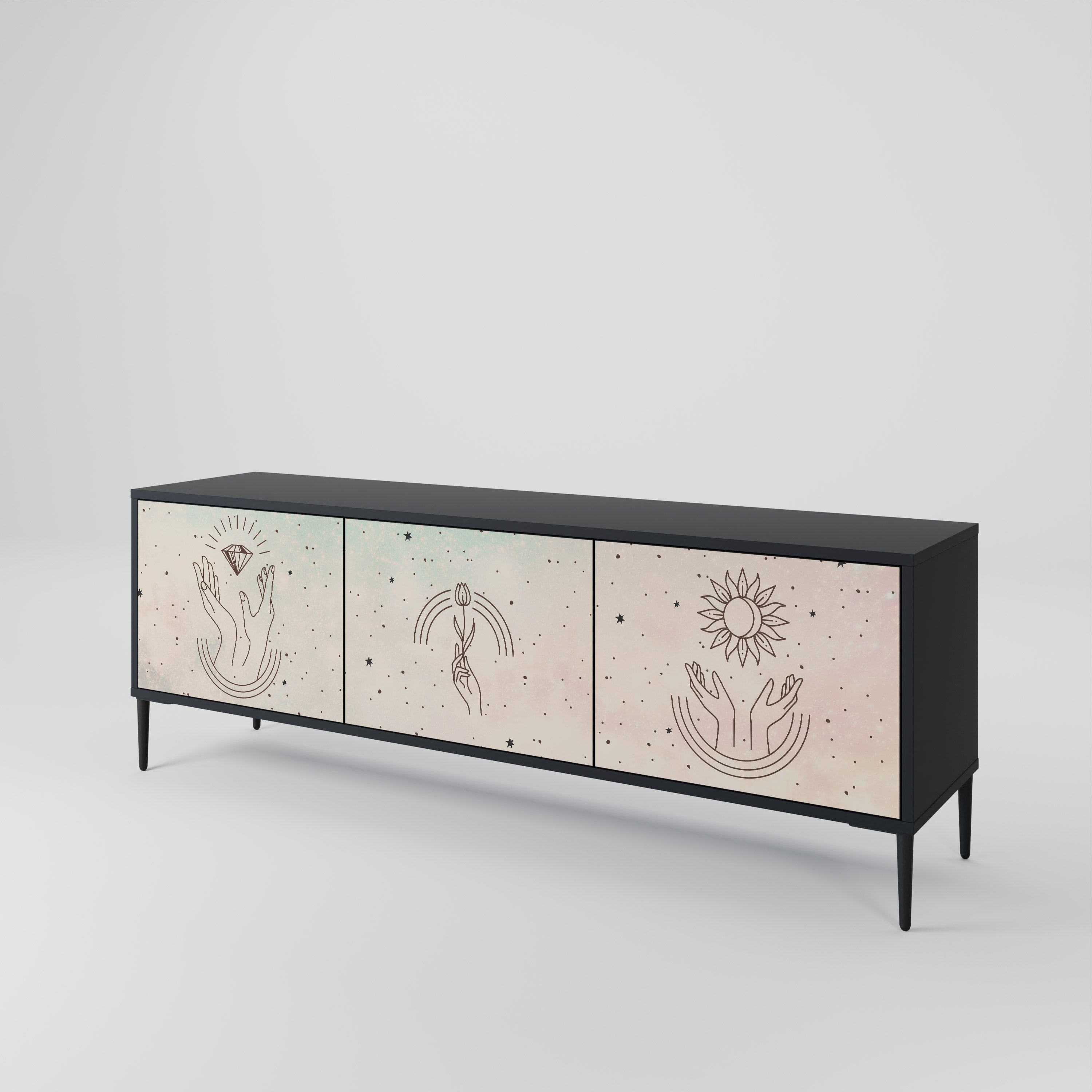 DELICATE BEAUTY 3-türiger TV-Ständer in Schwarz