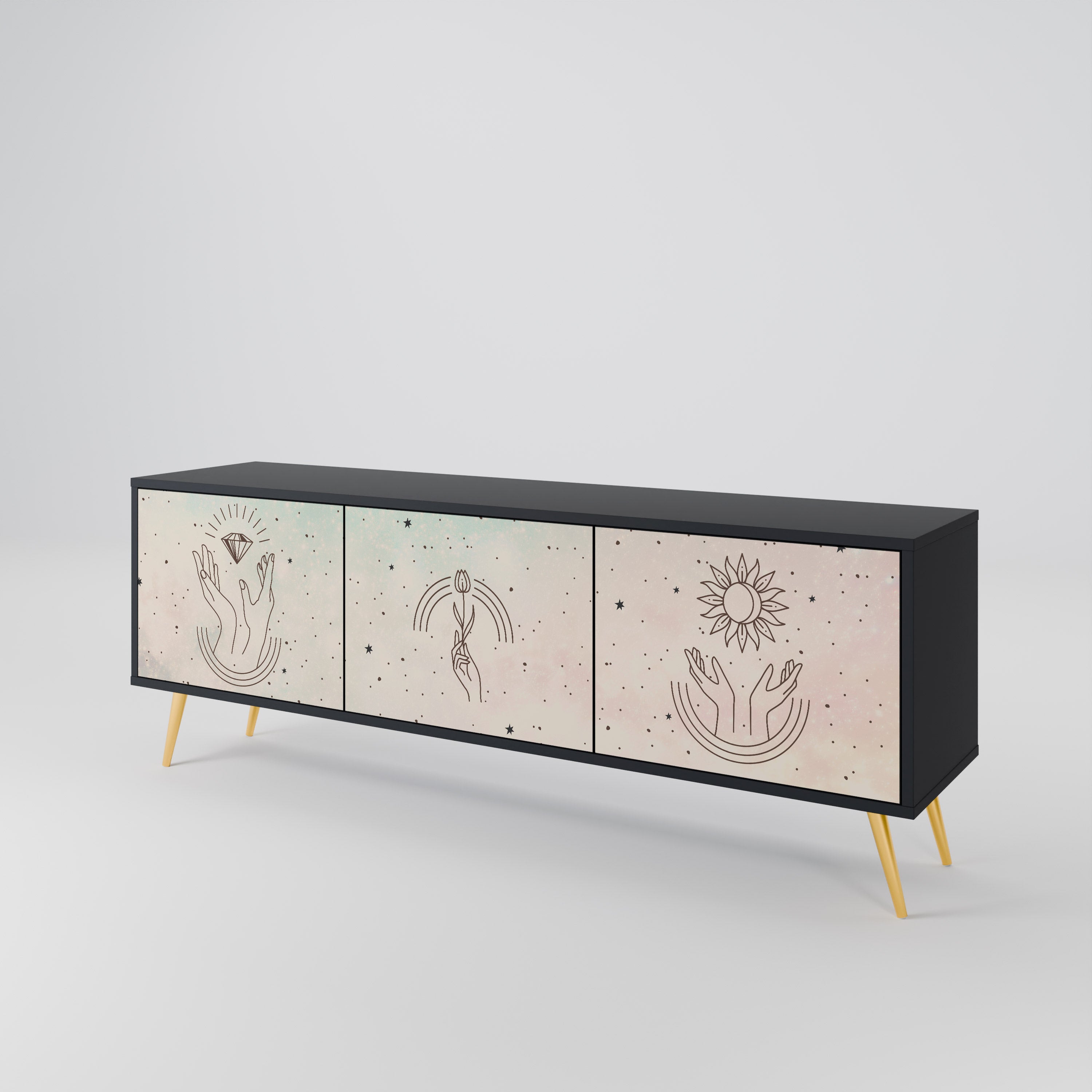 DELICATE BEAUTY 3-türiger TV-Ständer in Schwarz