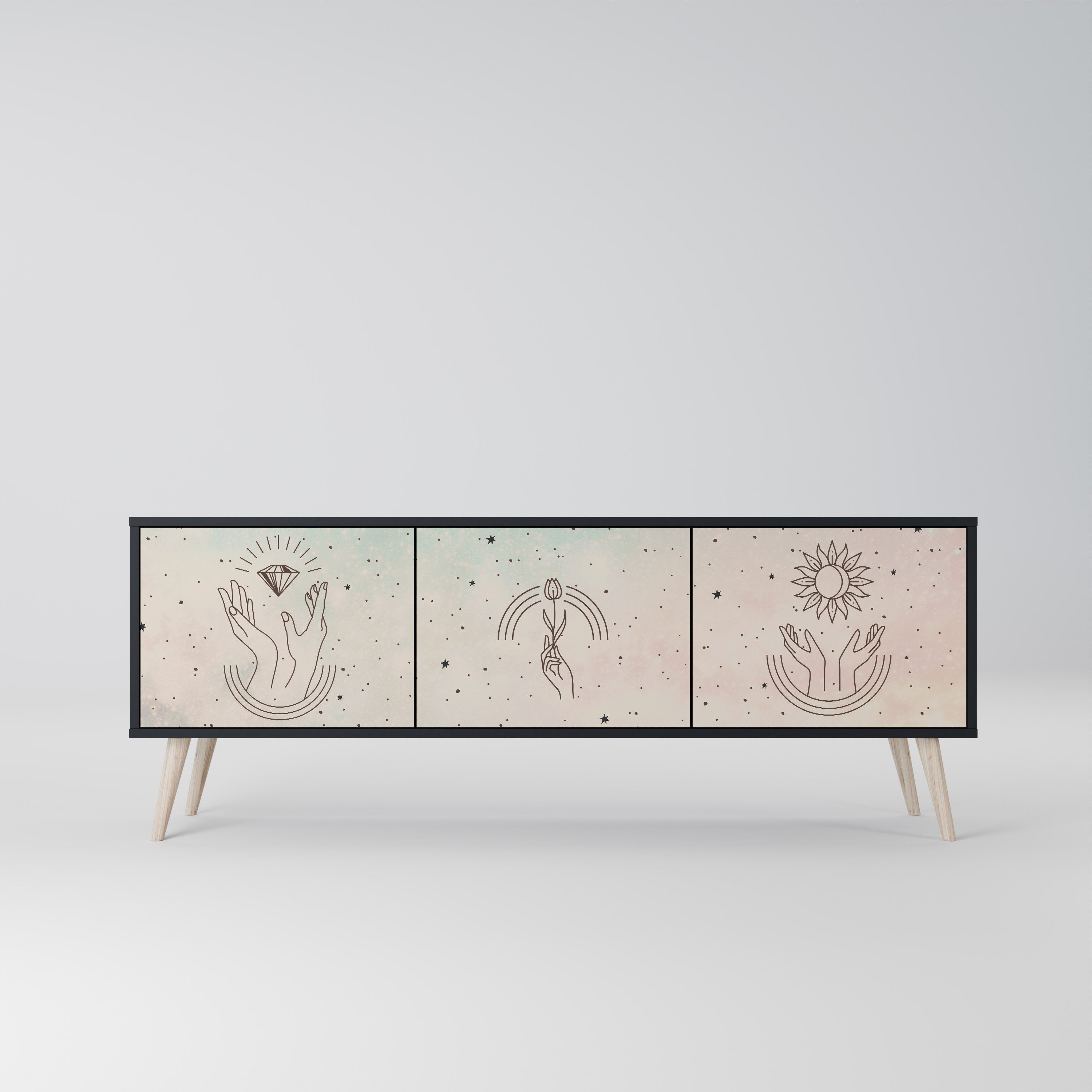 DELICATE BEAUTY 3-türiger TV-Ständer in Schwarz