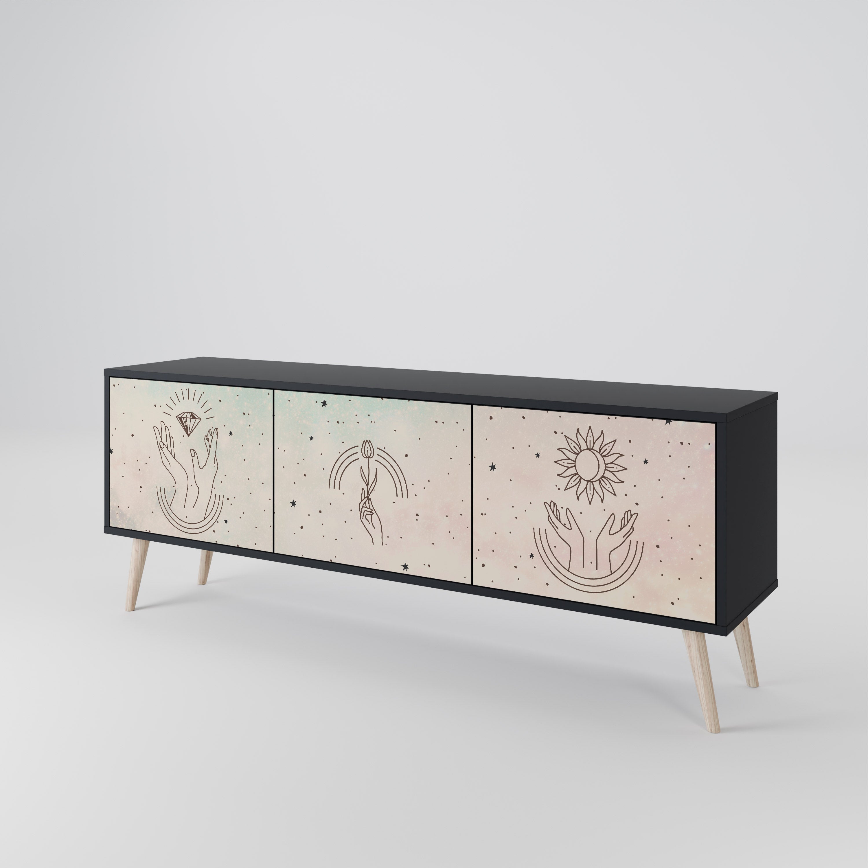 DELICATE BEAUTY 3-türiger TV-Ständer in Schwarz