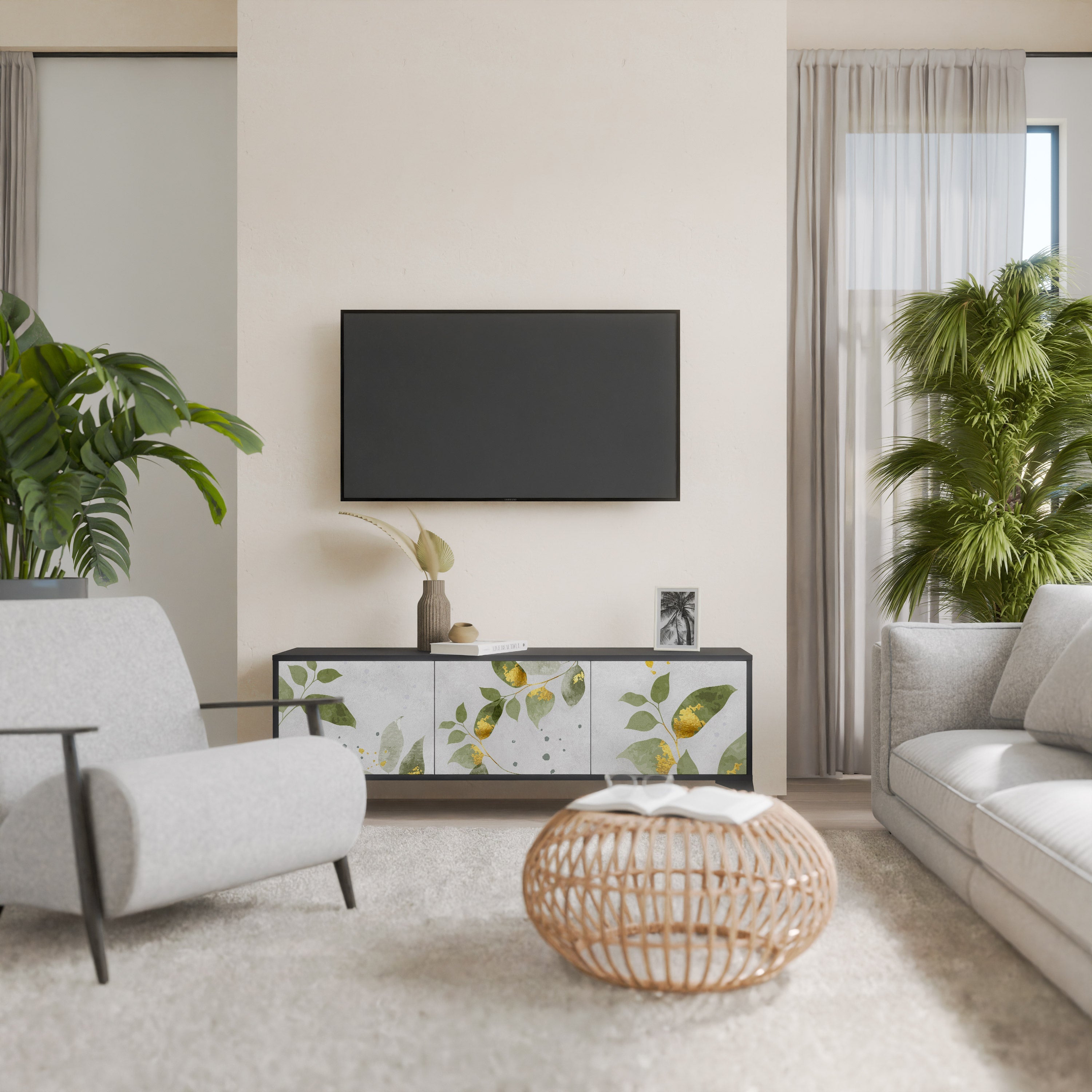 ELEGANT BOTANICS 3-türiger TV-Ständer in Schwarz