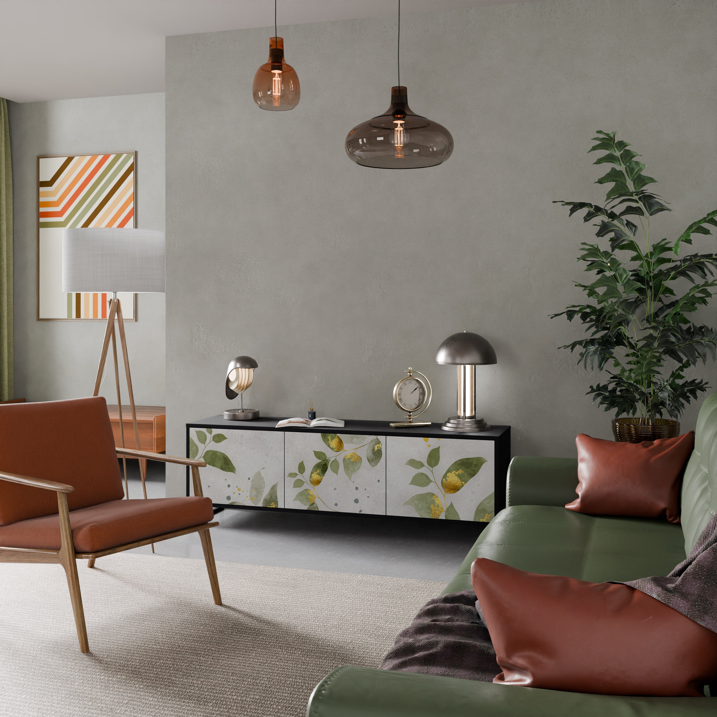 ELEGANT BOTANICS 3-türiger TV-Ständer in Schwarz