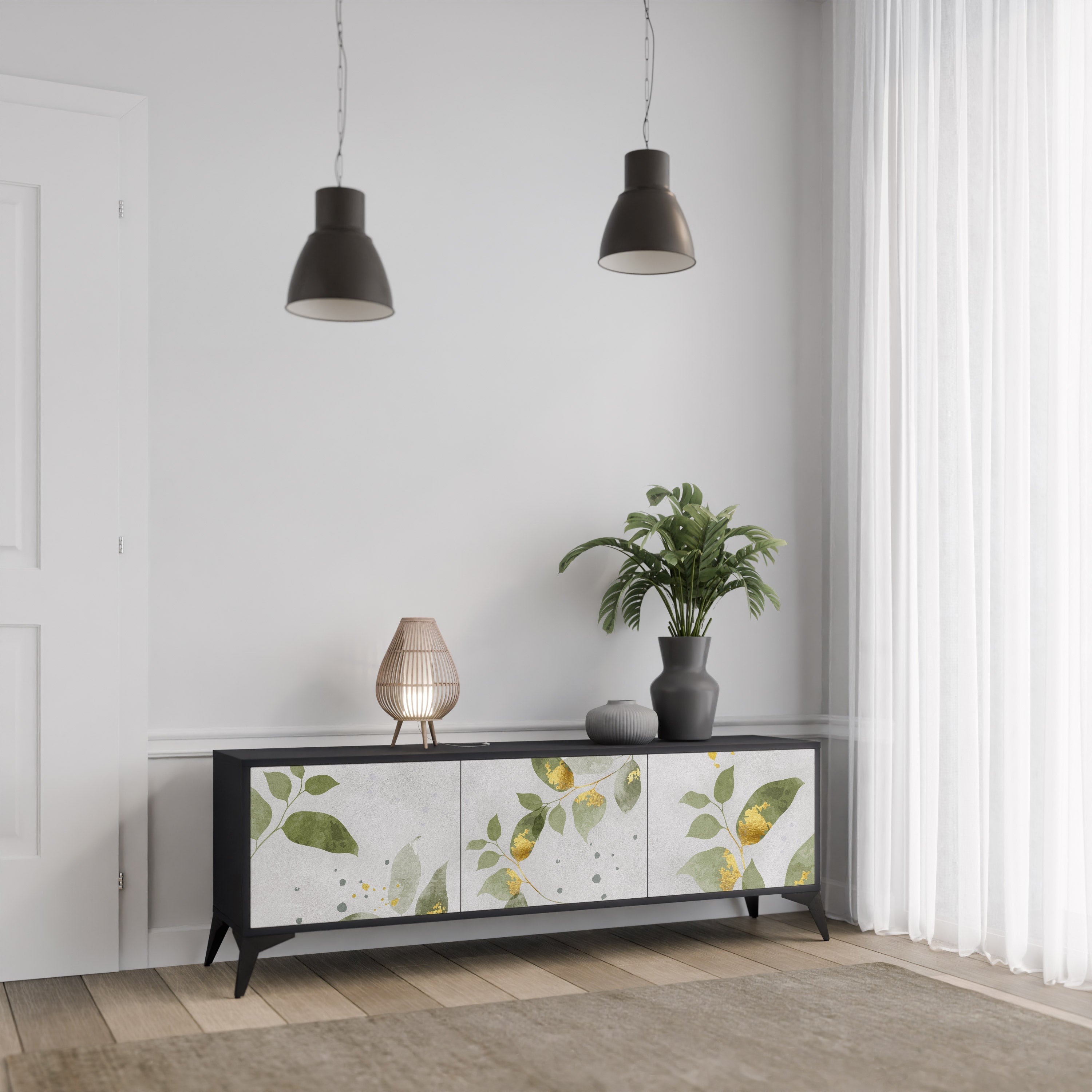 ELEGANT BOTANICS 3-türiger TV-Ständer in Schwarz