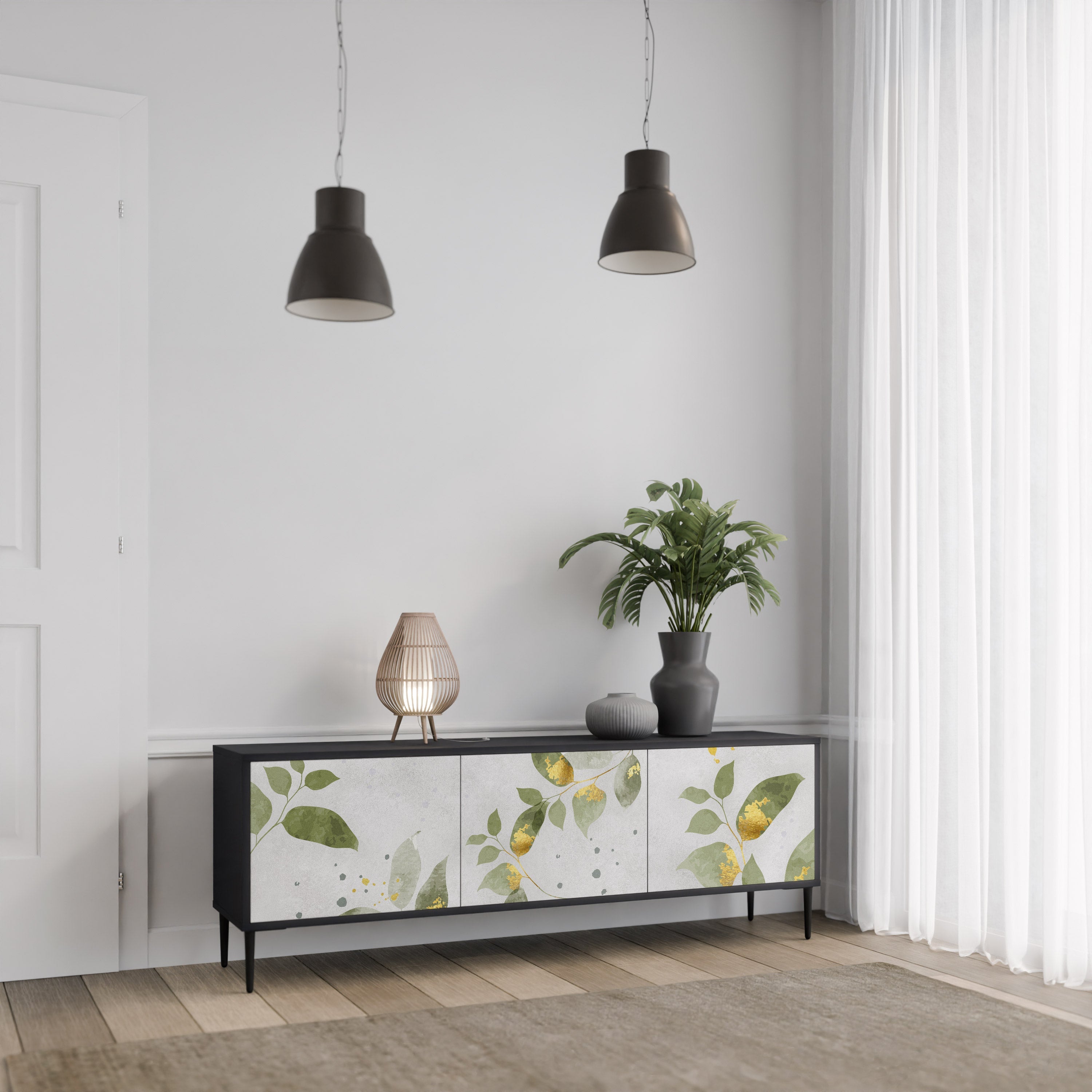 ELEGANT BOTANICS 3-türiger TV-Ständer in Schwarz