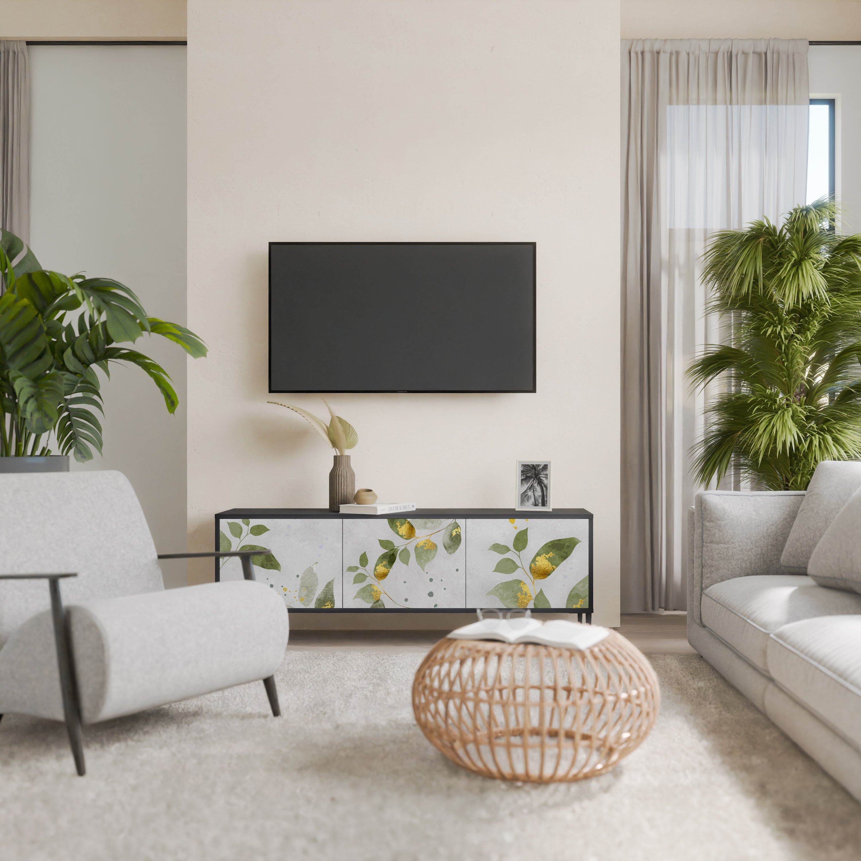 ELEGANT BOTANICS 3-türiger TV-Ständer in Schwarz