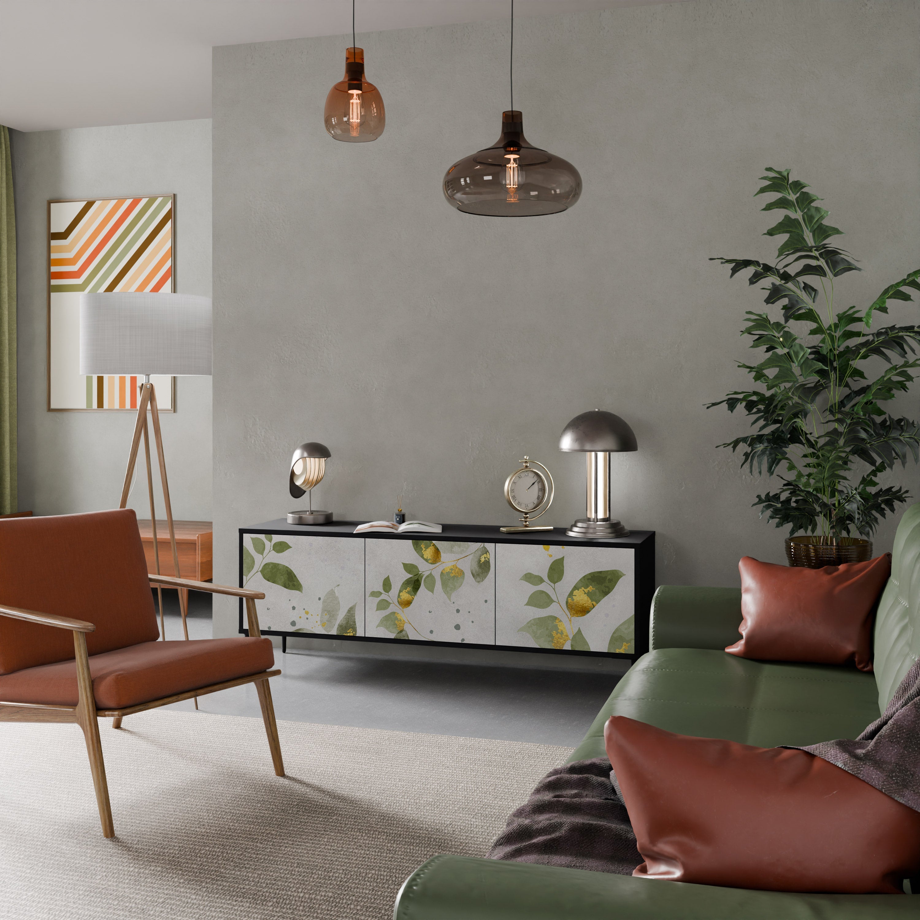 ELEGANT BOTANICS 3-türiger TV-Ständer in Schwarz