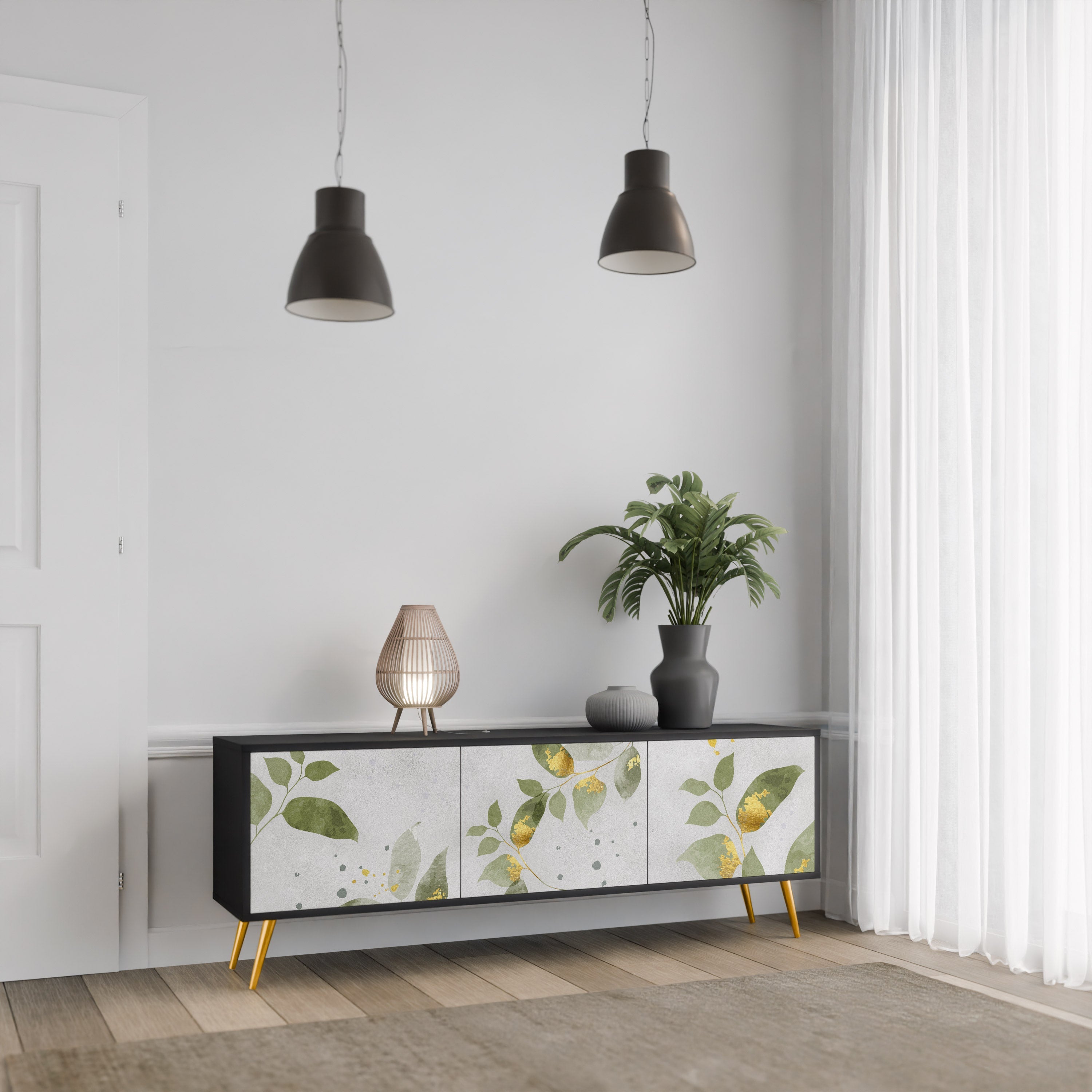 ELEGANT BOTANICS 3-türiger TV-Ständer in Schwarz