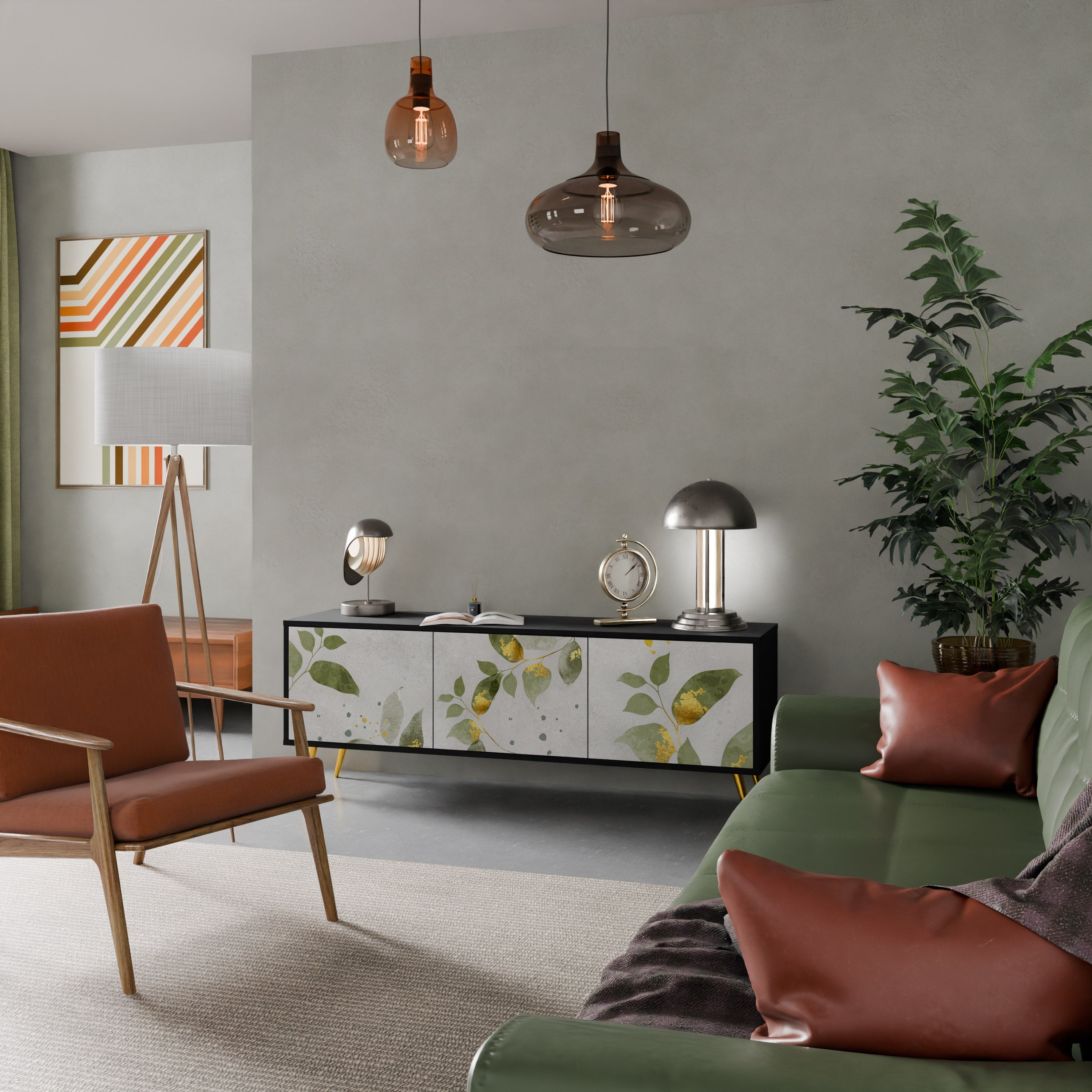 ELEGANT BOTANICS 3-türiger TV-Ständer in Schwarz