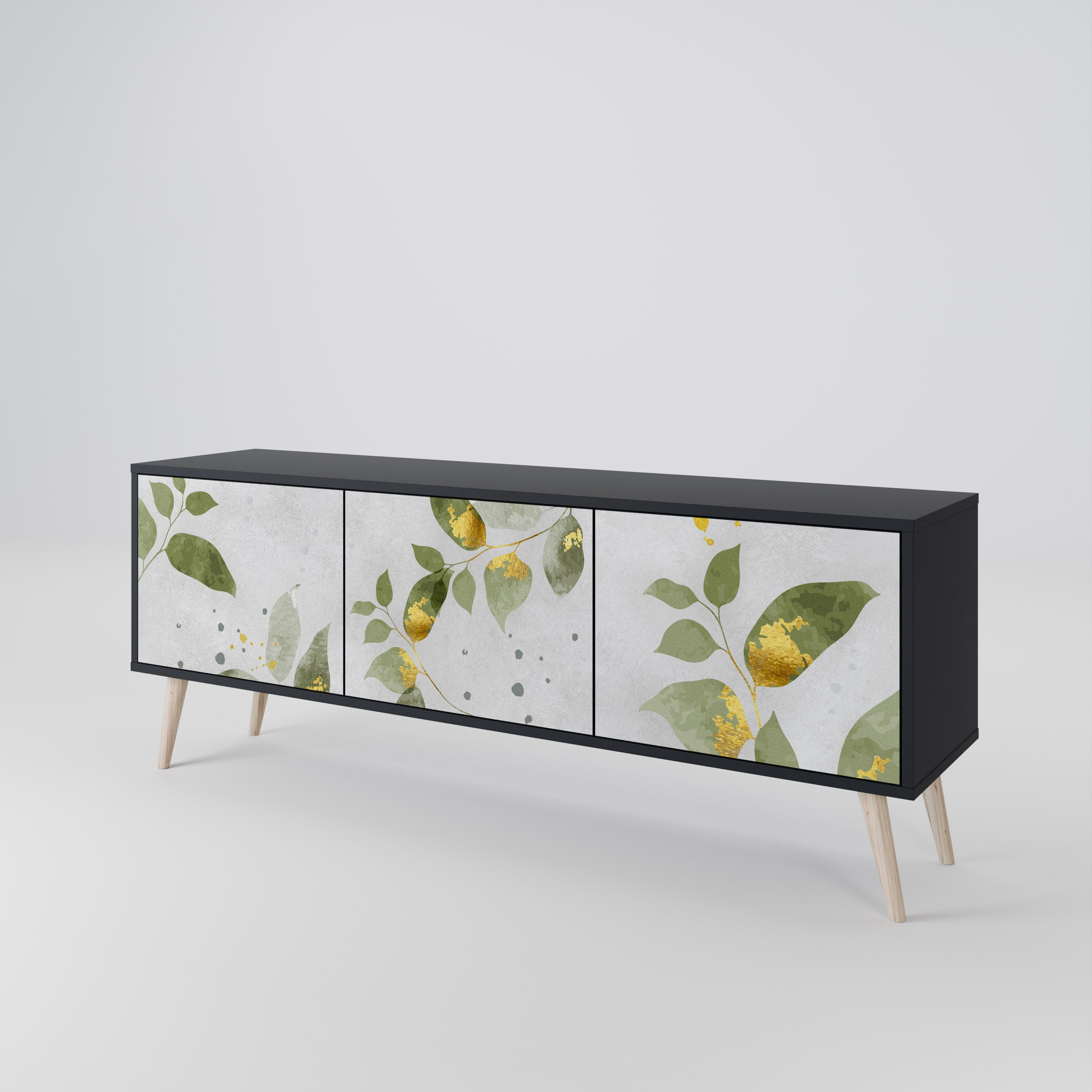 ELEGANT BOTANICS 3-türiger TV-Ständer in Schwarz