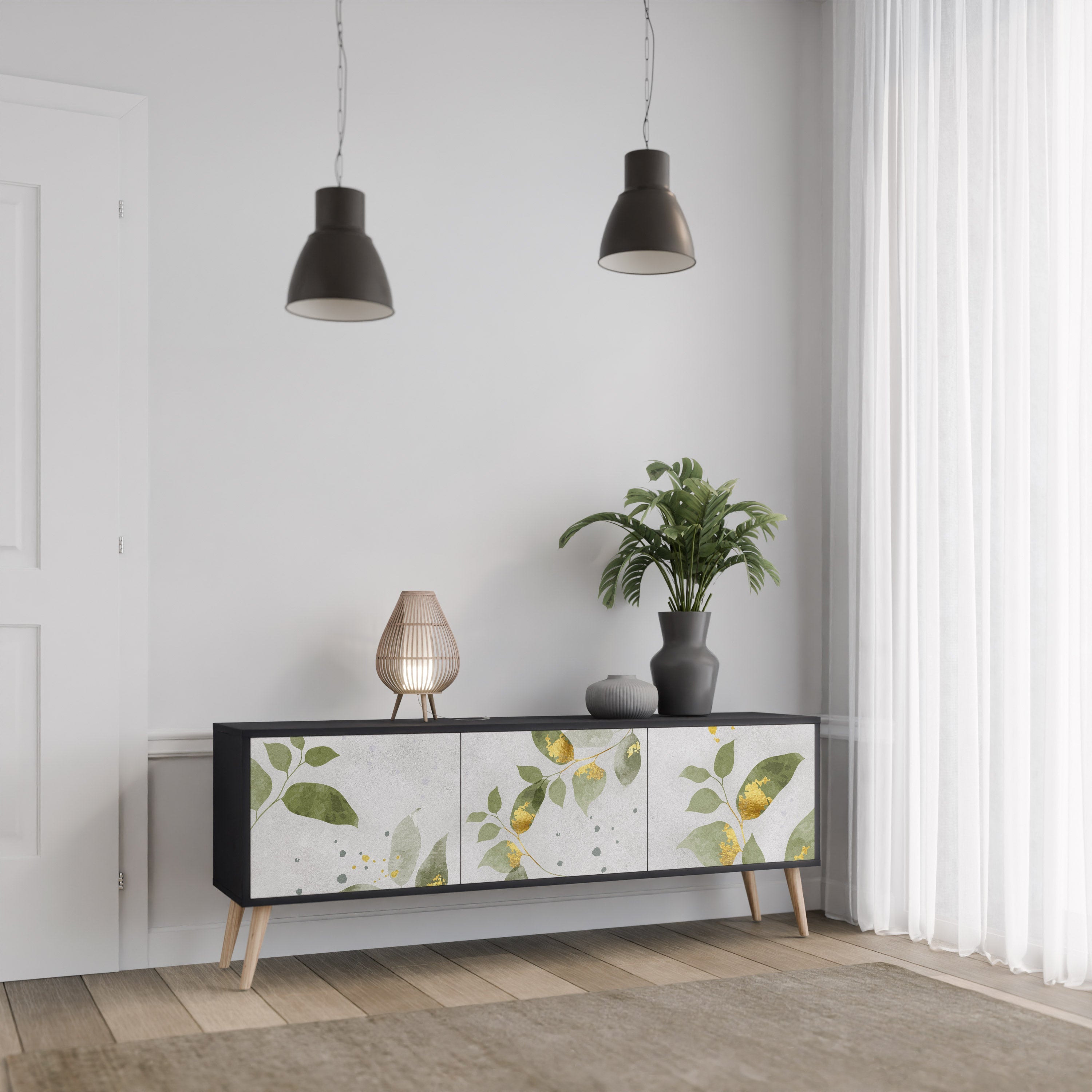 ELEGANT BOTANICS 3-türiger TV-Ständer in Schwarz