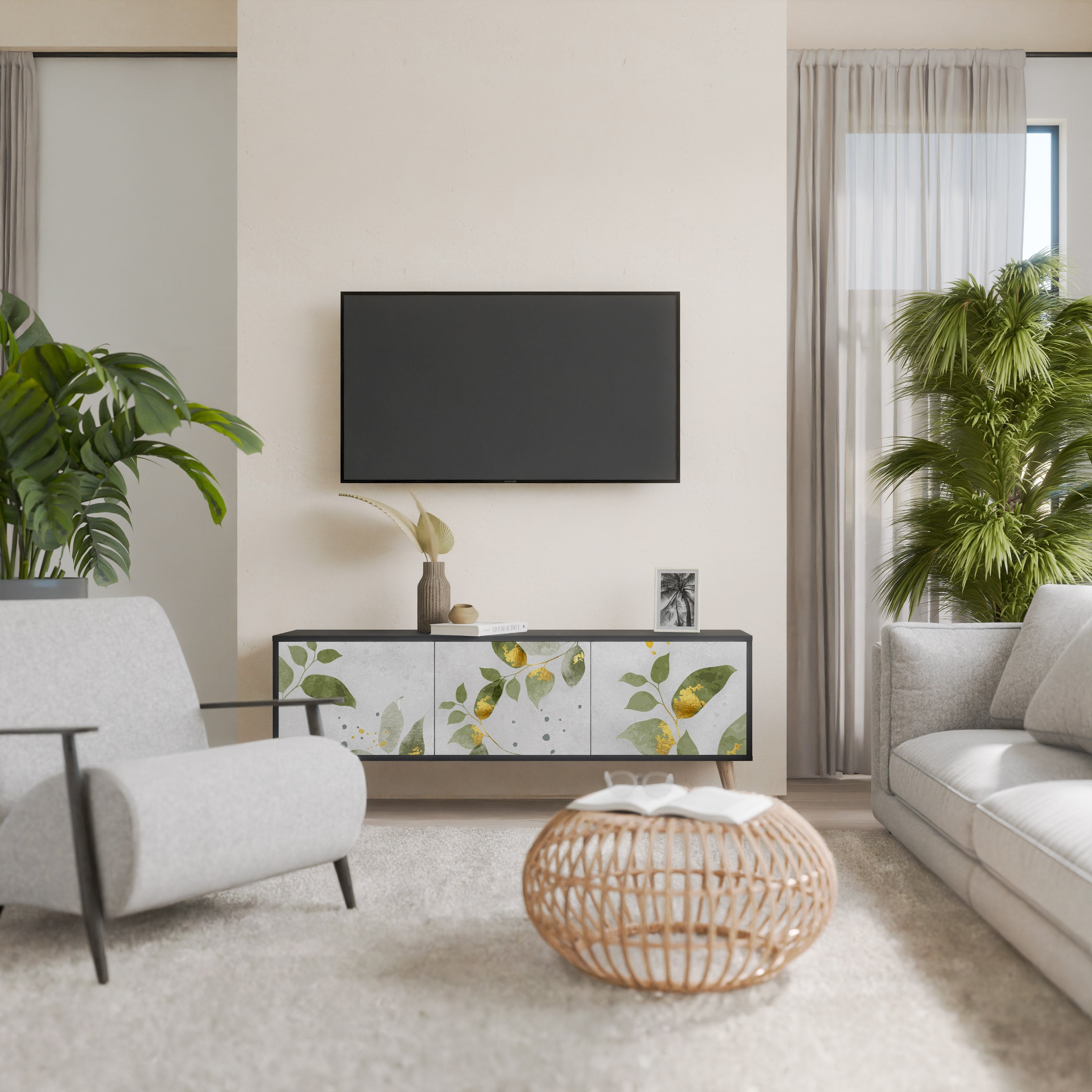 ELEGANT BOTANICS 3-türiger TV-Ständer in Schwarz