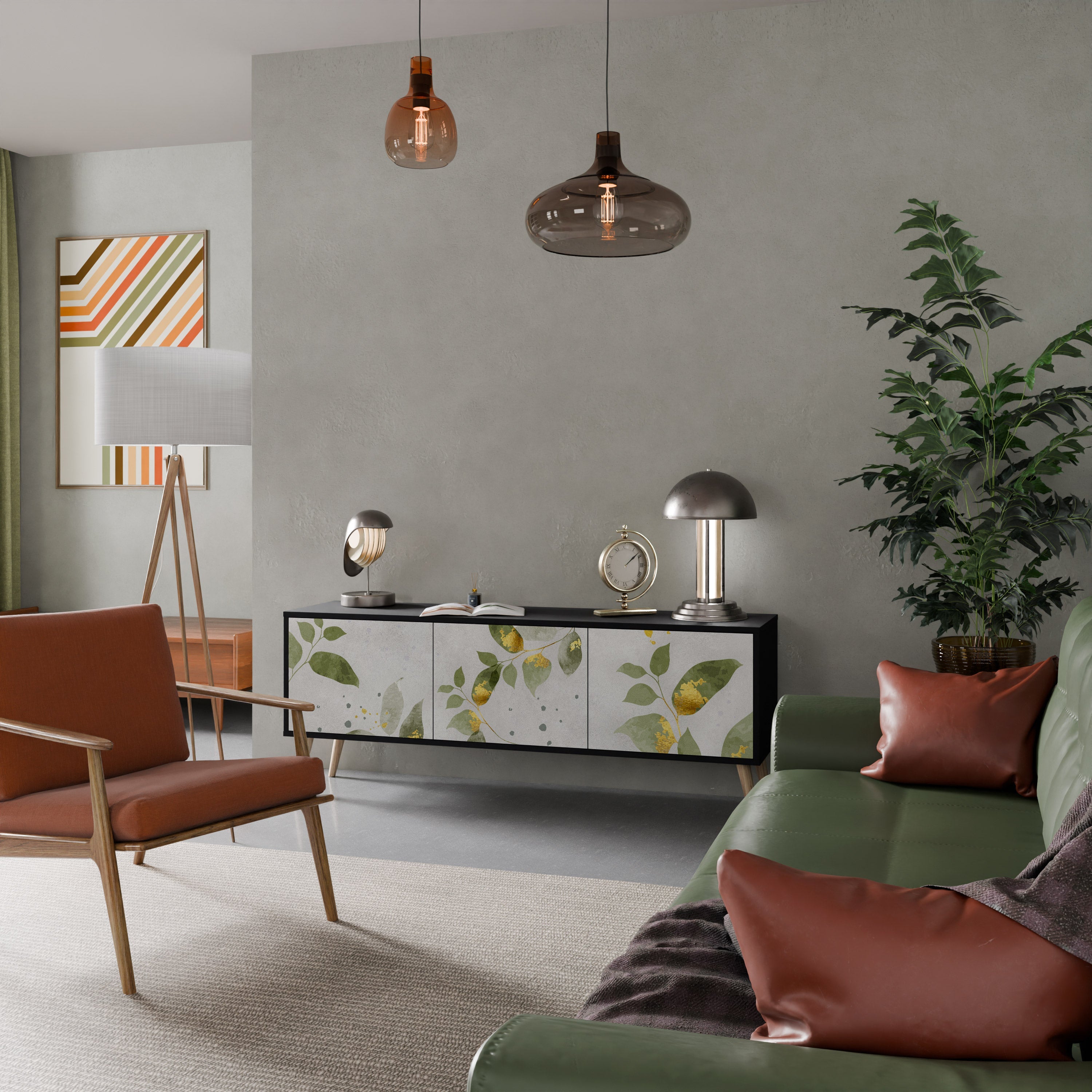 ELEGANT BOTANICS 3-türiger TV-Ständer in Schwarz