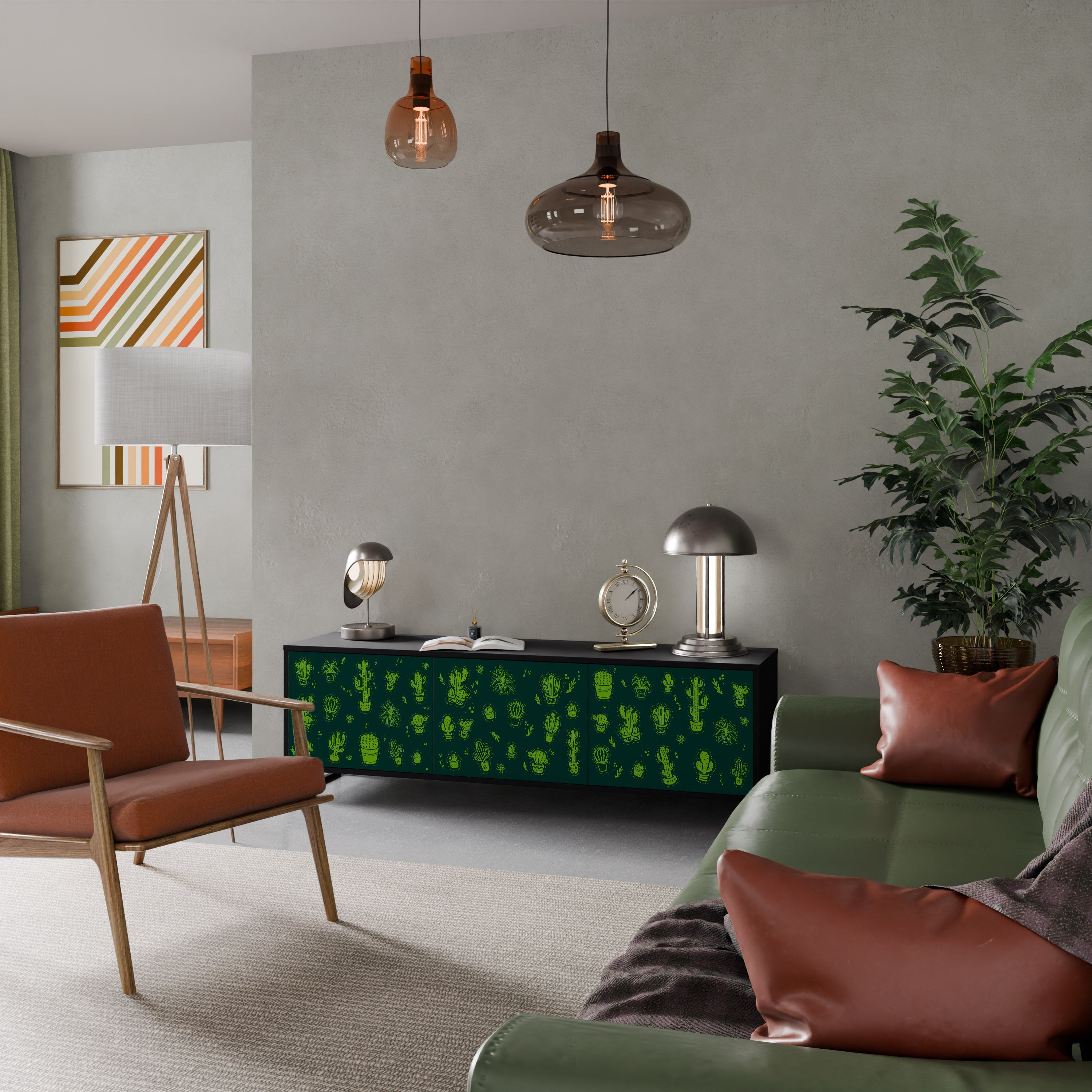 DESERT GREEN 3-türiger TV-Ständer in schwarzer Ausführung