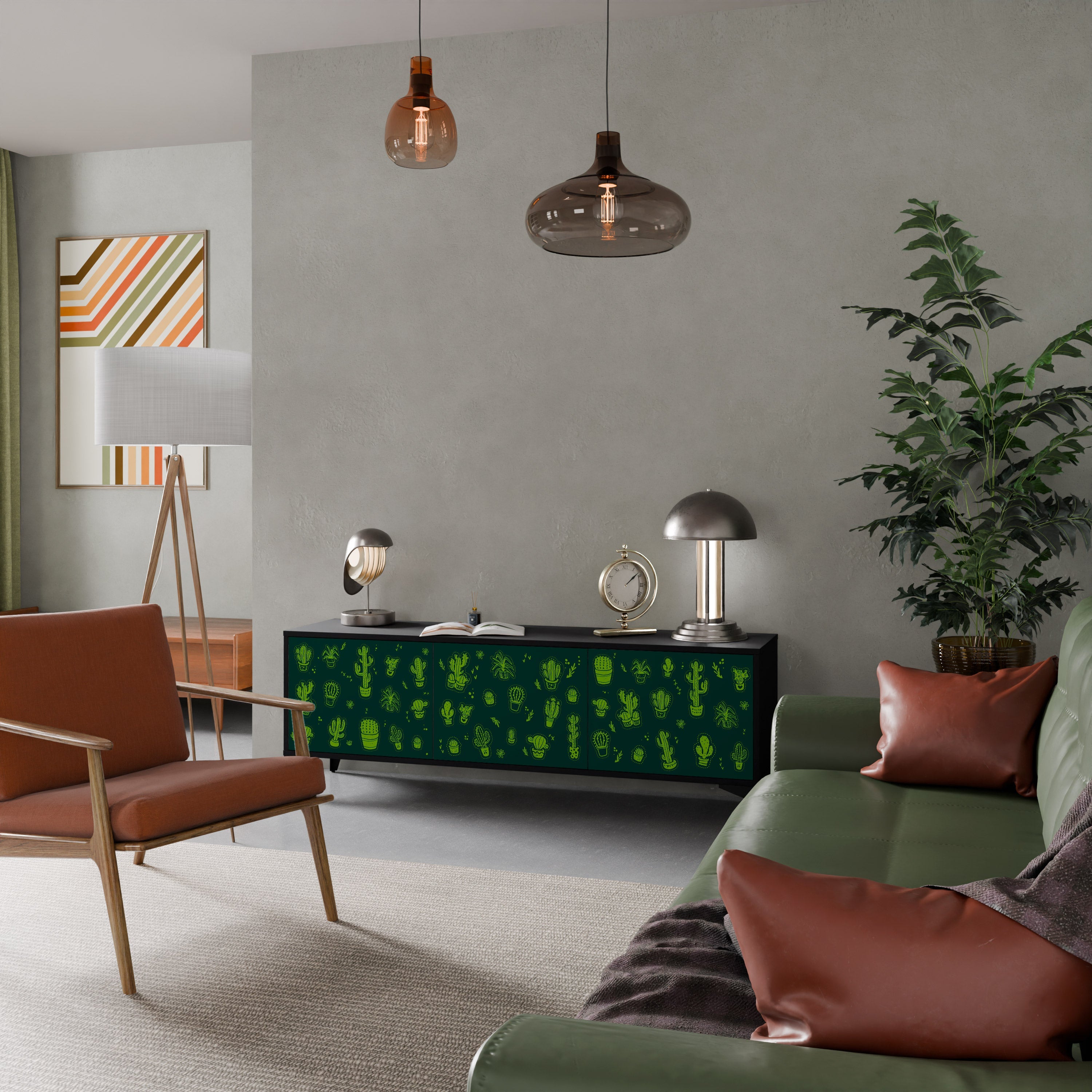 DESERT GREEN 3-türiger TV-Ständer in schwarzer Ausführung