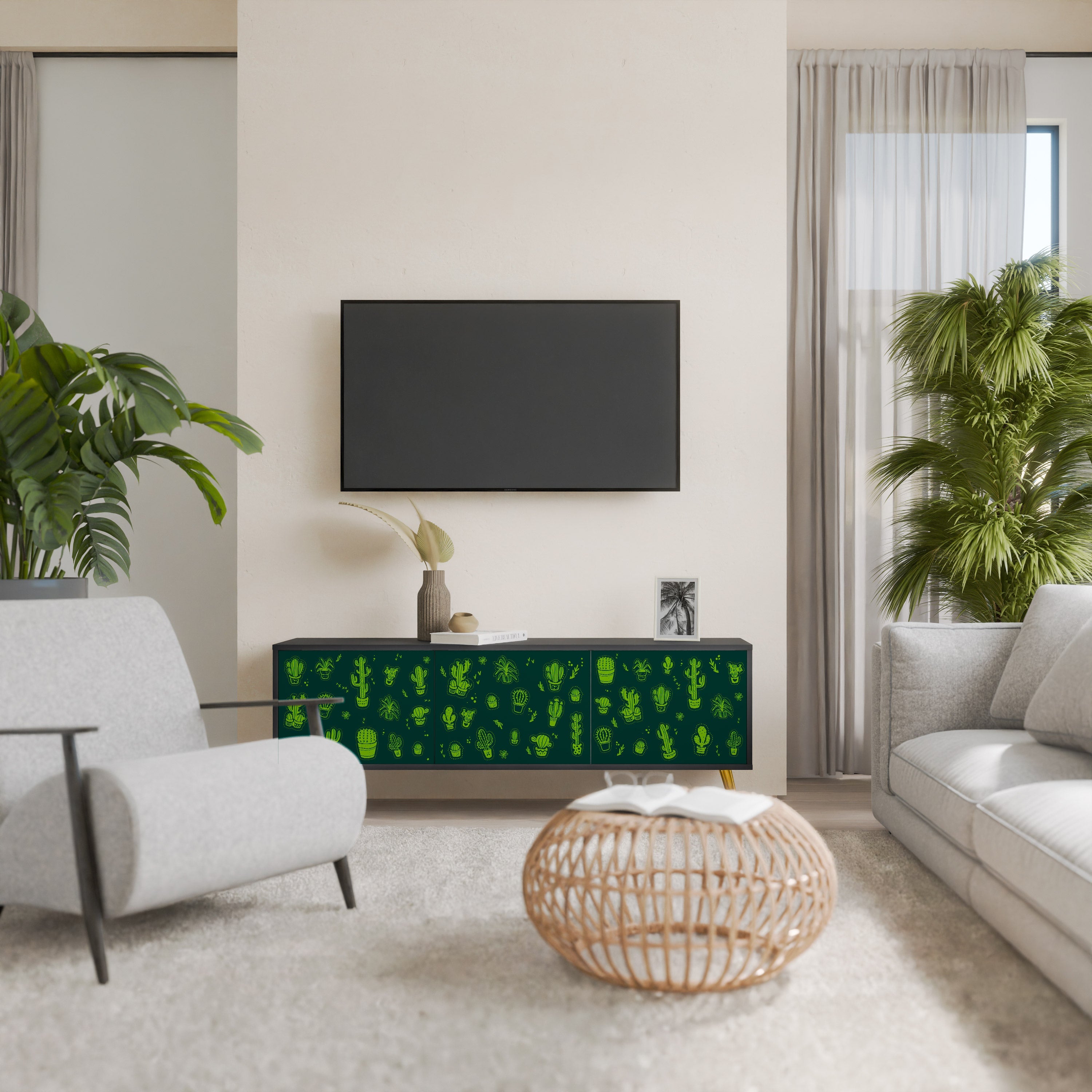DESERT GREEN 3-türiger TV-Ständer in schwarzer Ausführung