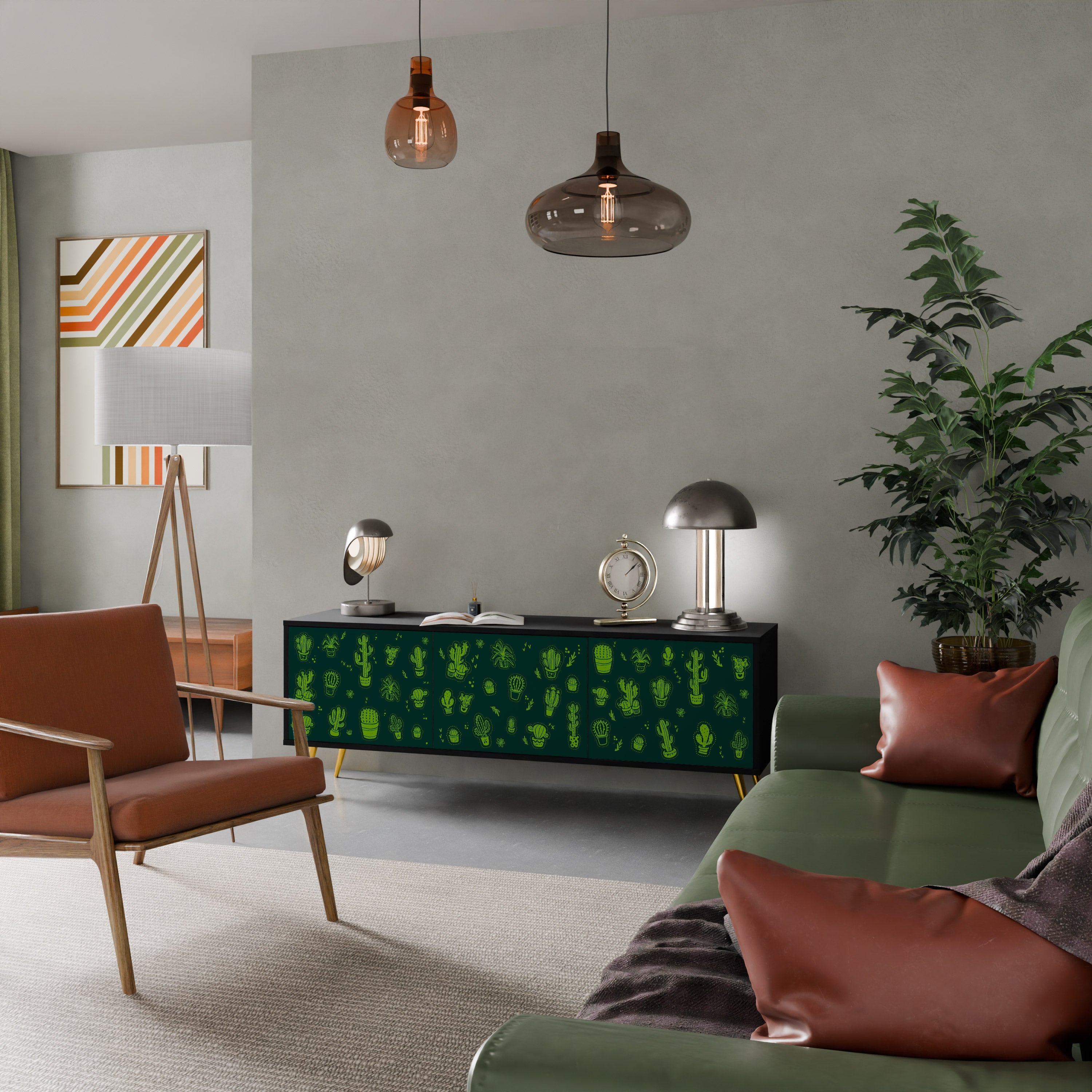DESERT GREEN 3-türiger TV-Ständer in schwarzer Ausführung