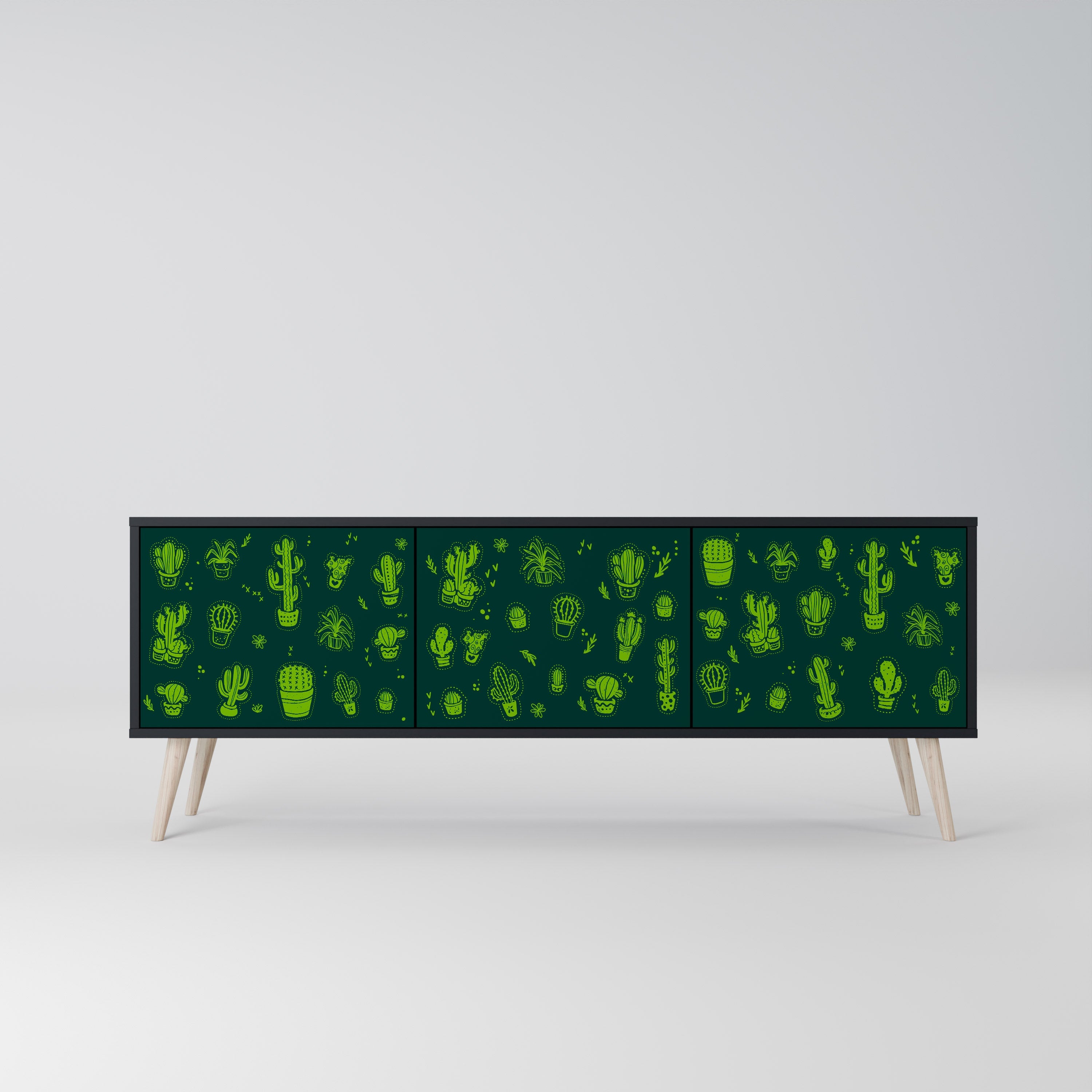 DESERT GREEN 3-türiger TV-Ständer in schwarzer Ausführung