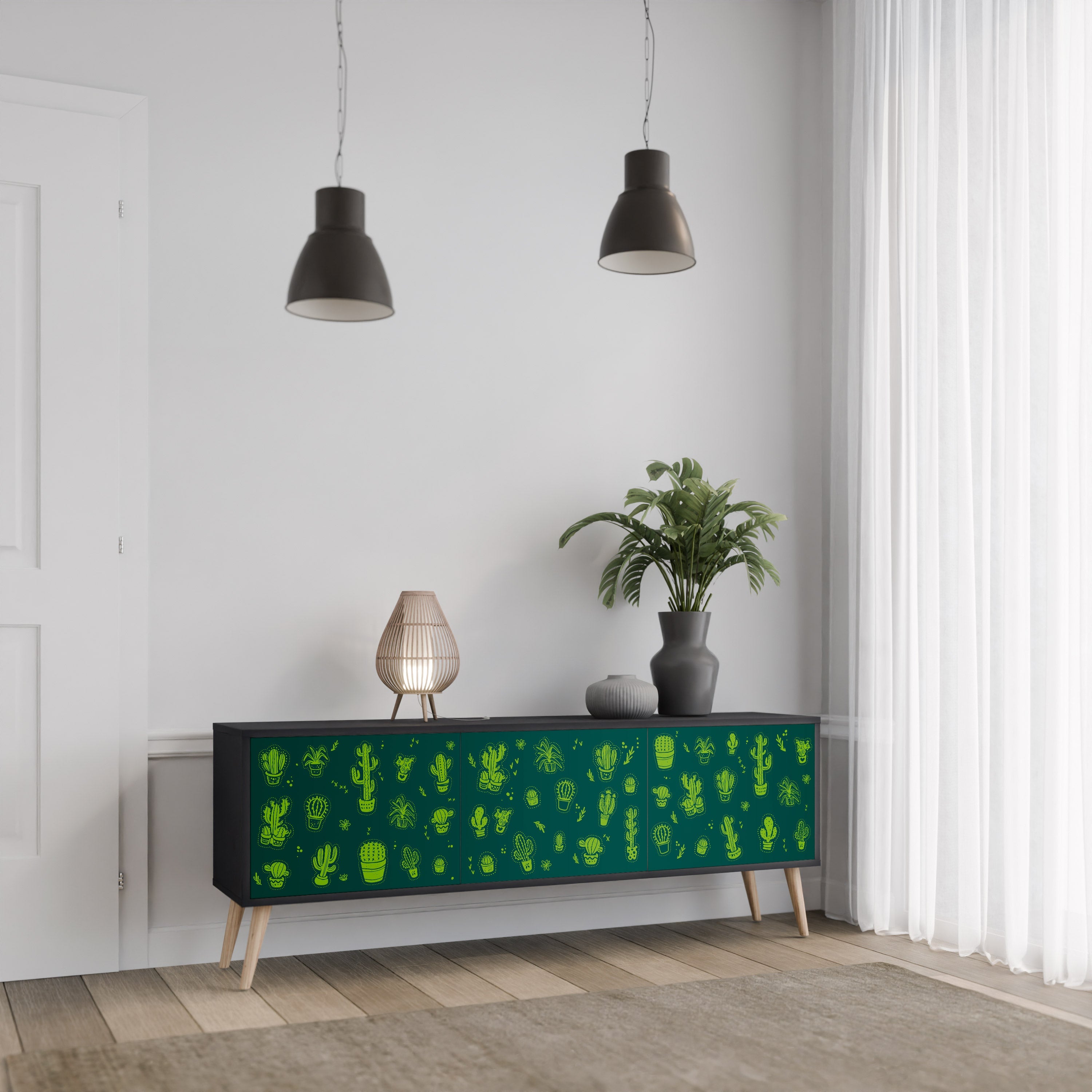 DESERT GREEN 3-türiger TV-Ständer in schwarzer Ausführung