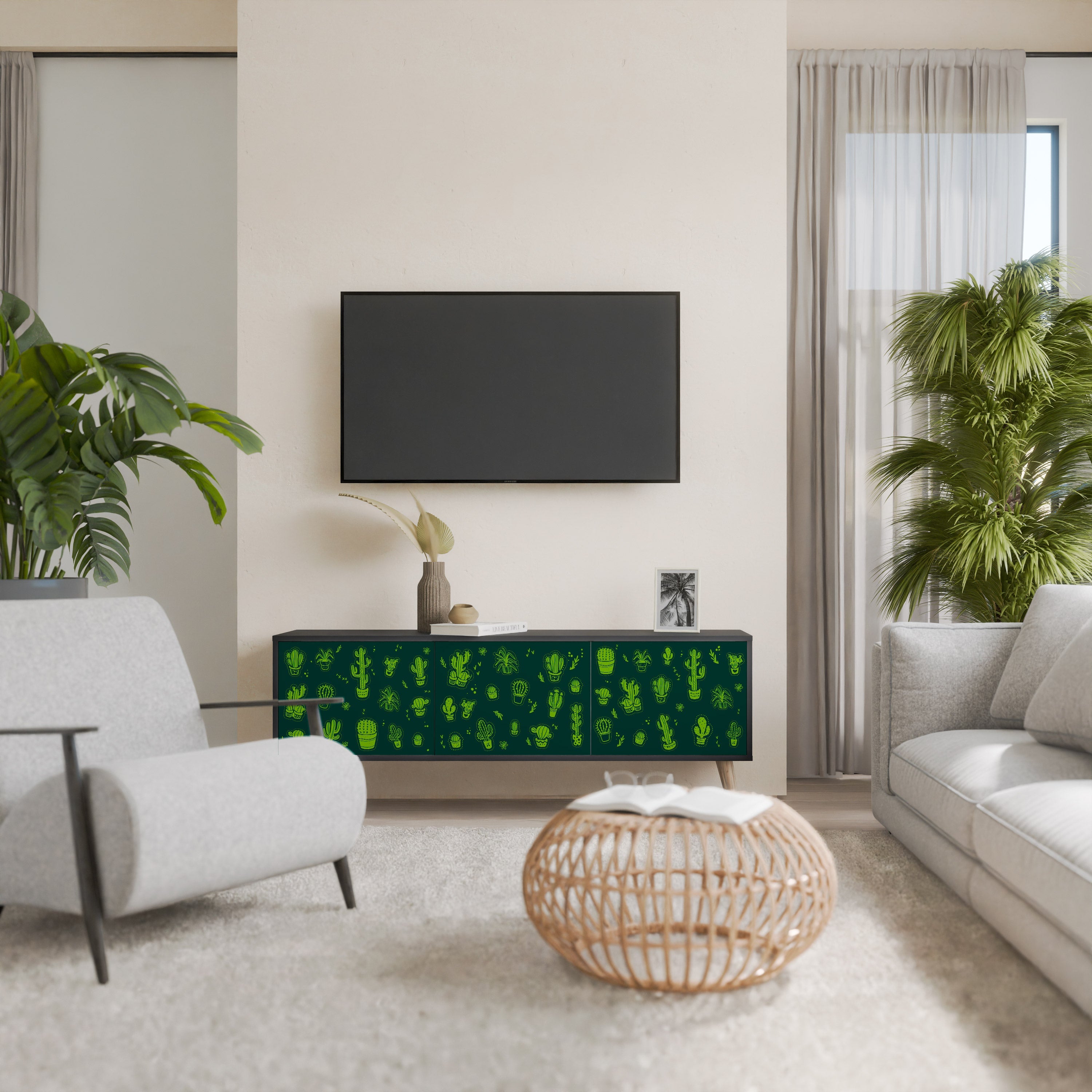 DESERT GREEN 3-türiger TV-Ständer in schwarzer Ausführung