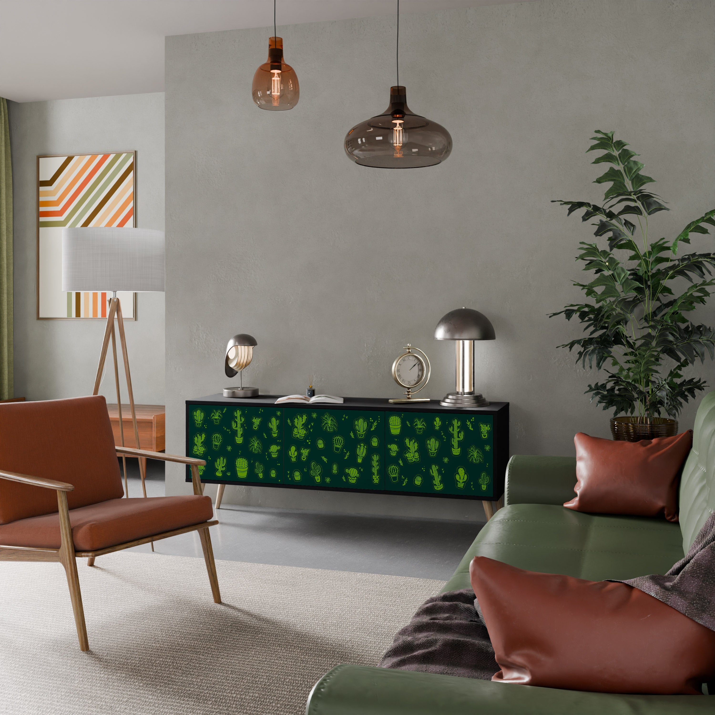 DESERT GREEN 3-türiger TV-Ständer in schwarzer Ausführung