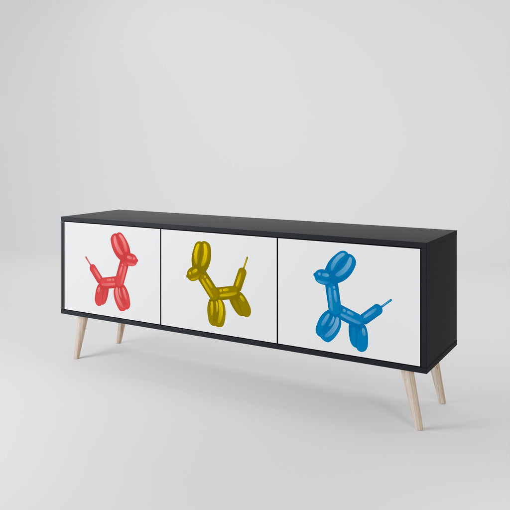 CHILDHOOD MEMORY 3-türiger TV-Ständer in Schwarz