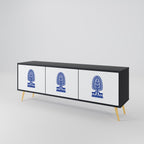 POLISH FOLK ART TV-Lowboard mit 3 Türen in Schwarz