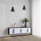 POLISH FOLK ART TV-Lowboard mit 3 Türen in Schwarz