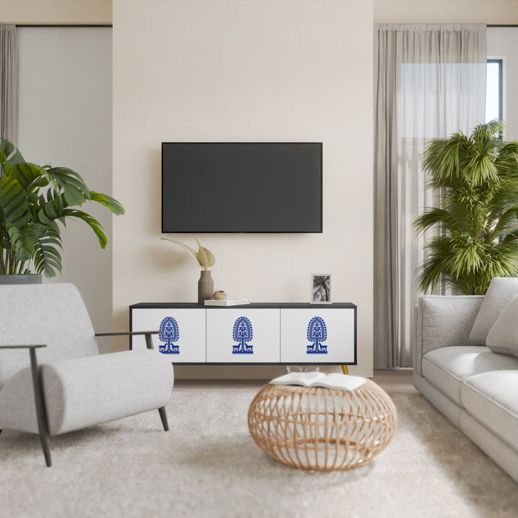 POLISH FOLK ART TV-Lowboard mit 3 Türen in Schwarz