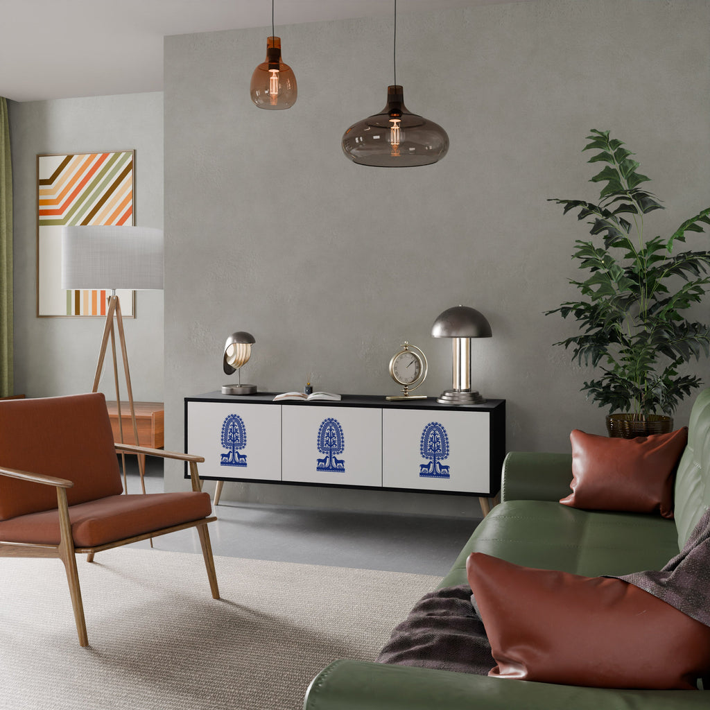 POLISH FOLK ART TV-Lowboard mit 3 Türen in Schwarz