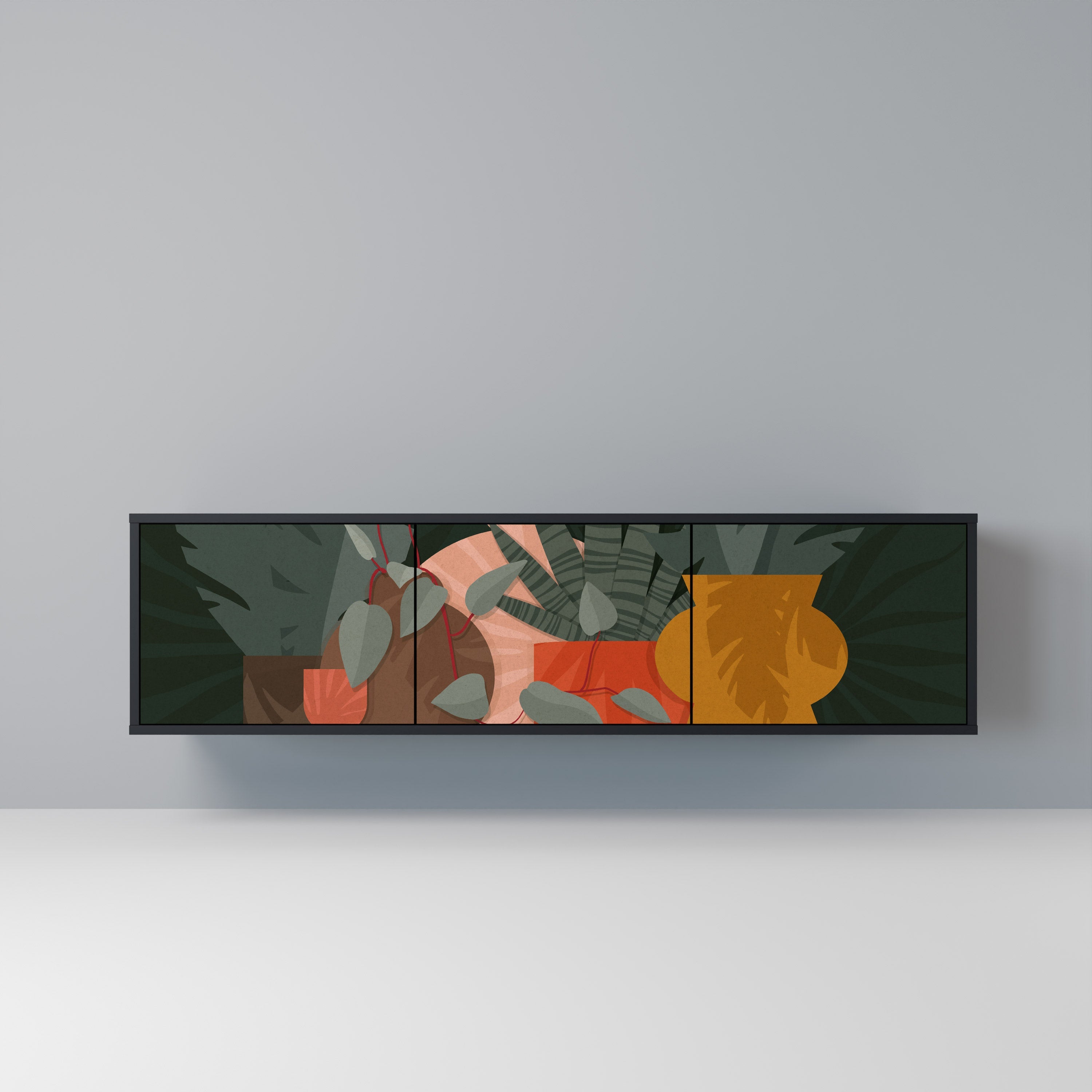 TROPICAL COMPOSITION 3-türiger TV-Ständer in Schwarz