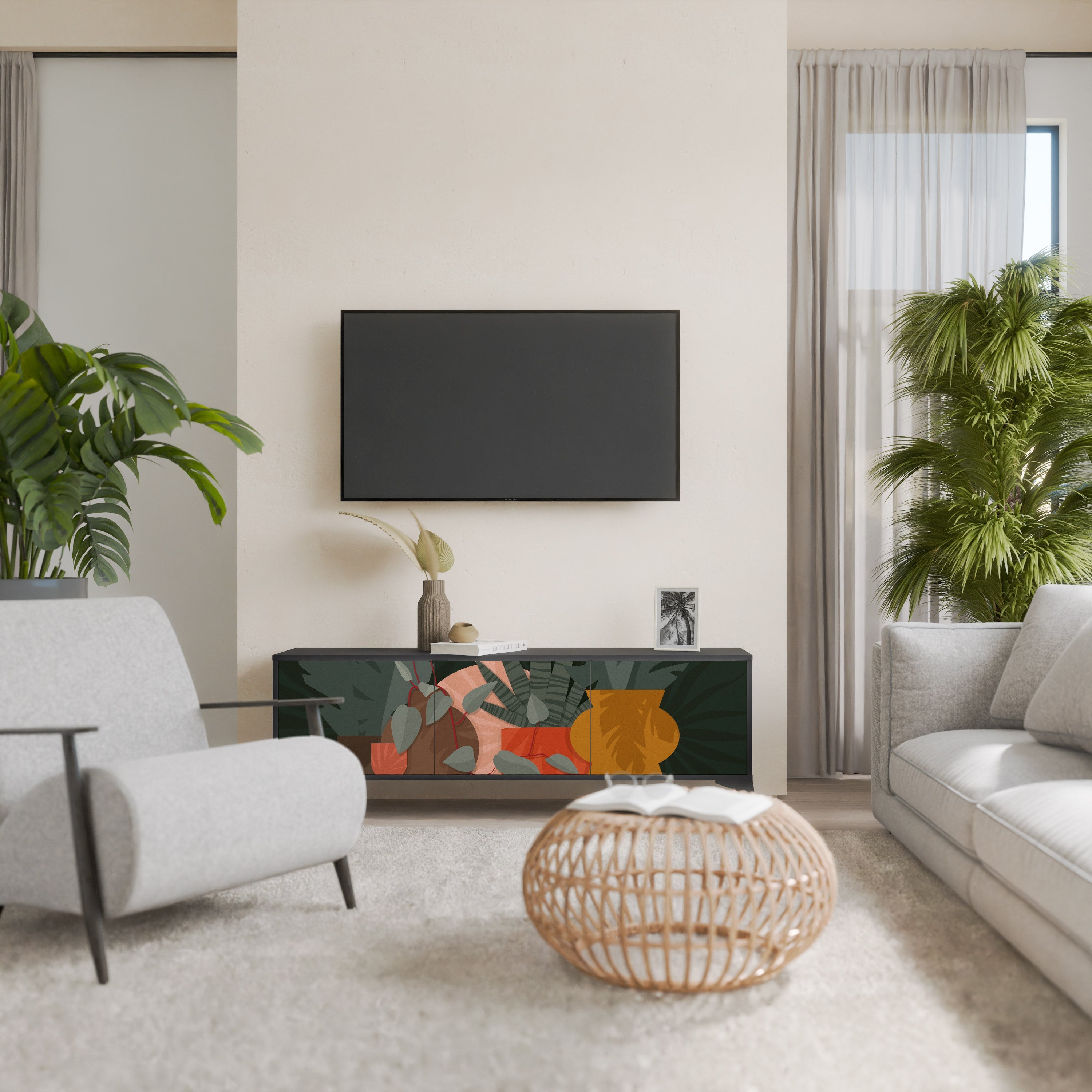 TROPICAL COMPOSITION 3-türiger TV-Ständer in Schwarz