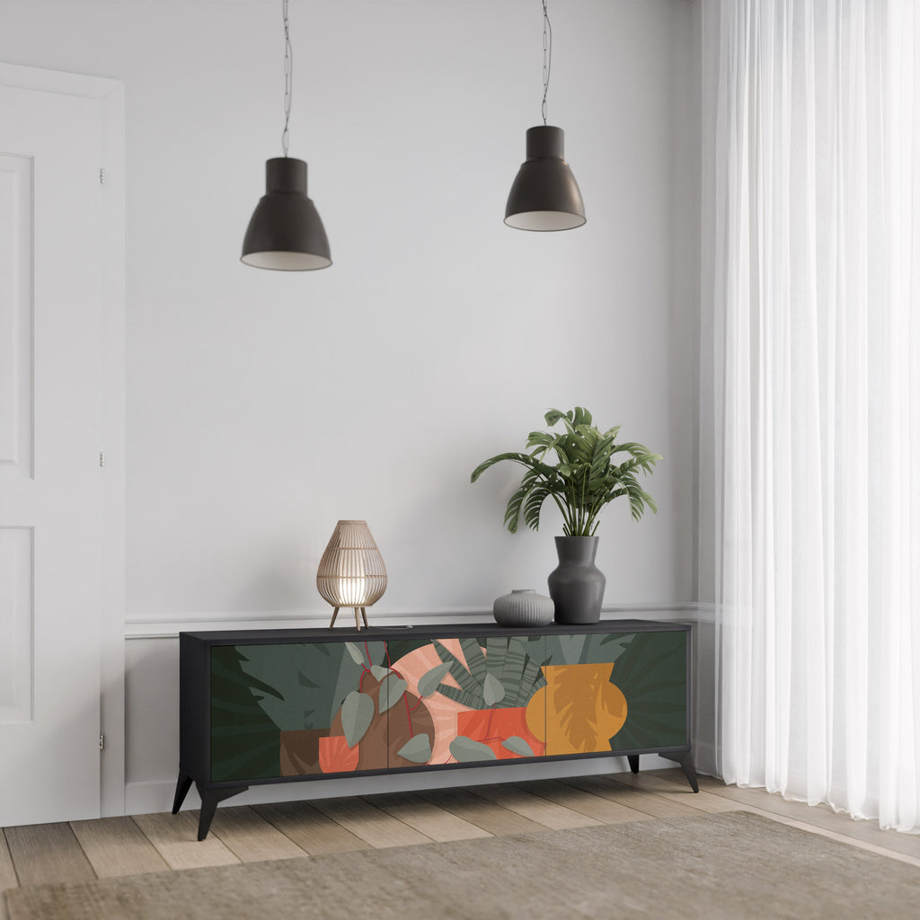 TROPICAL COMPOSITION 3-türiger TV-Ständer in Schwarz