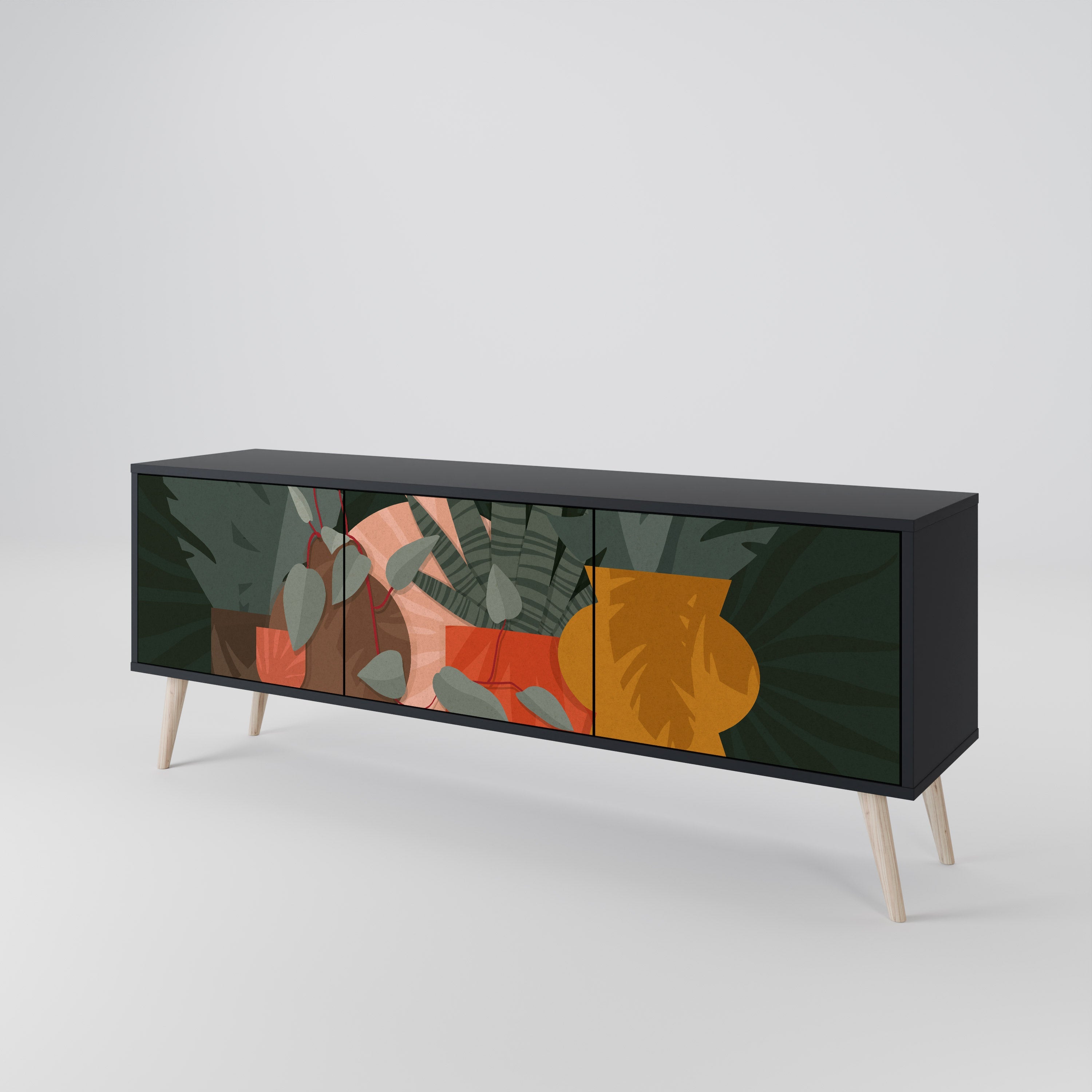 TROPICAL COMPOSITION 3-türiger TV-Ständer in Schwarz