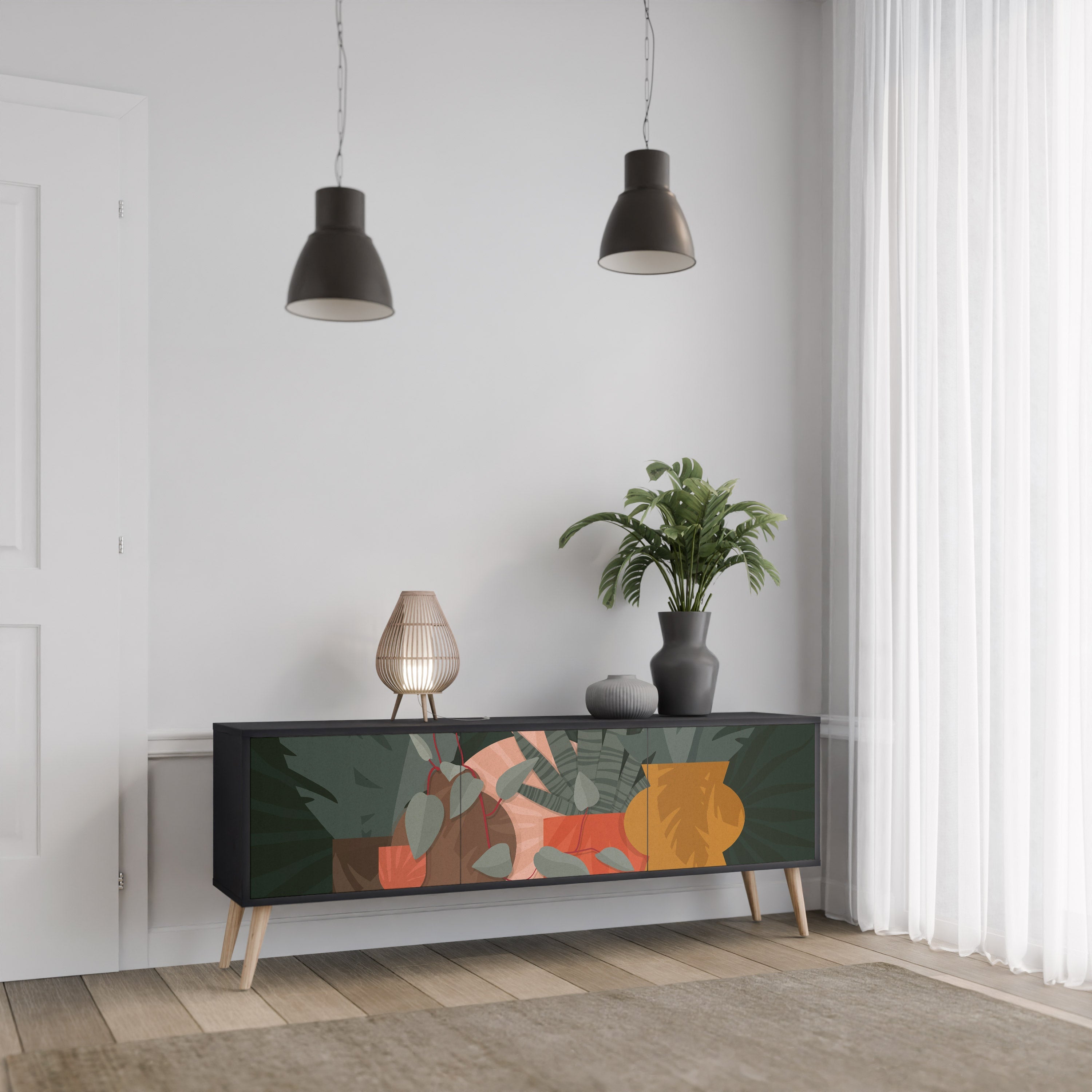 TROPICAL COMPOSITION 3-türiger TV-Ständer in Schwarz