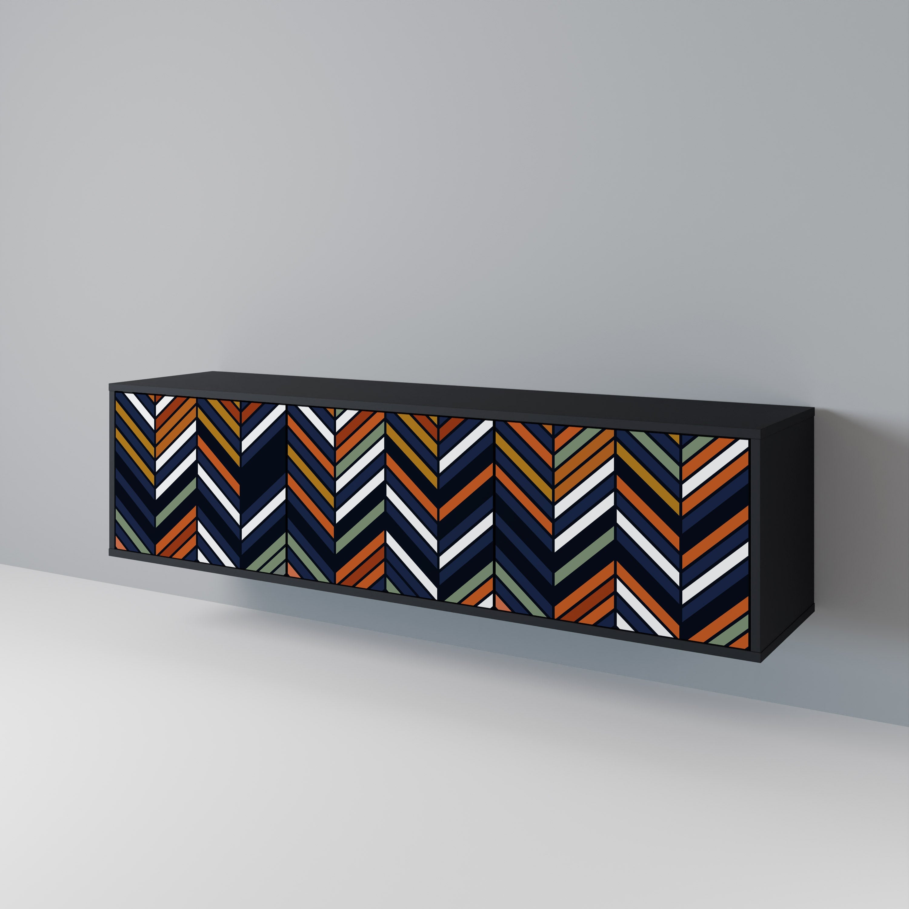 VIBRANT PATCHWORK 3-türiger TV-Ständer in Schwarz