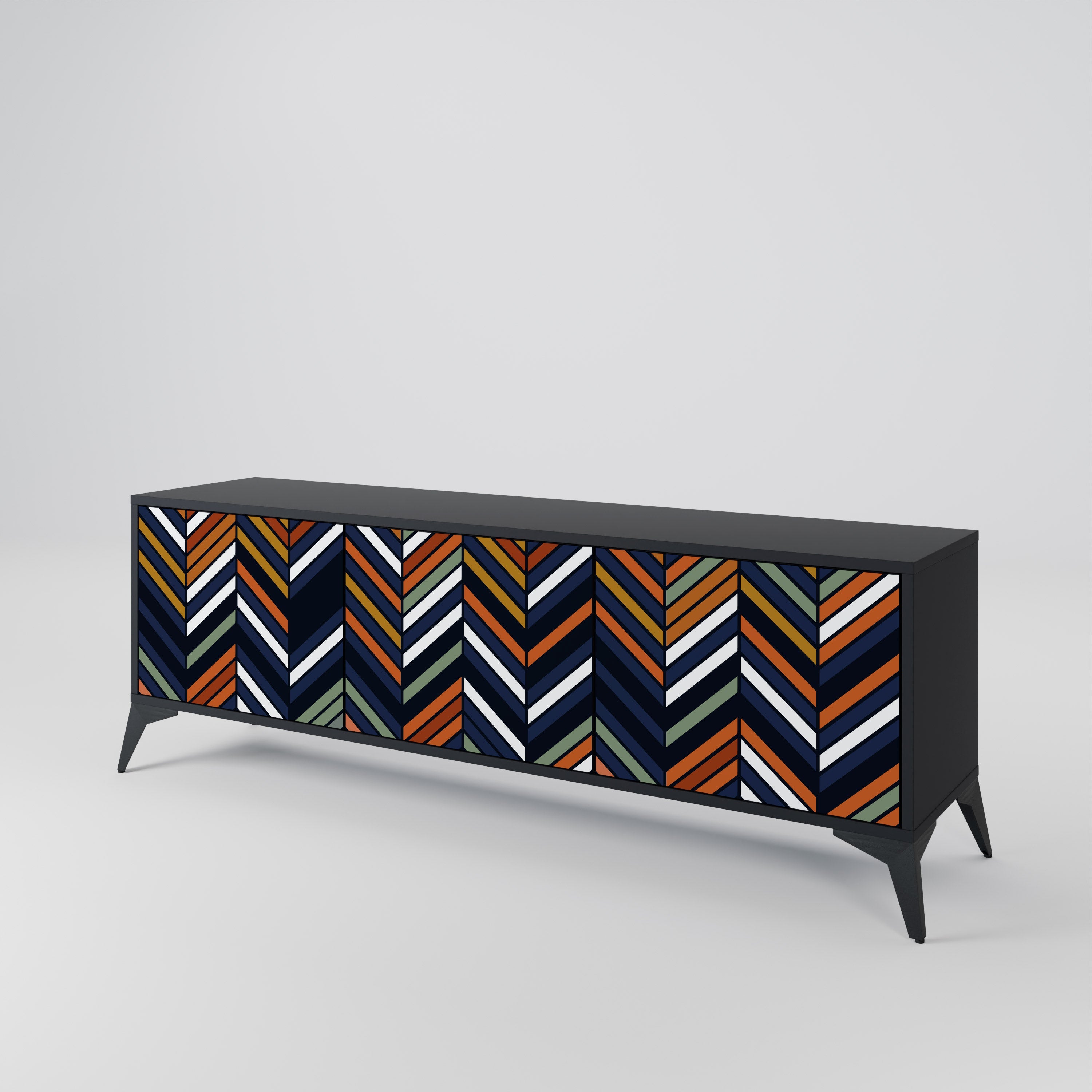 VIBRANT PATCHWORK 3-türiger TV-Ständer in Schwarz