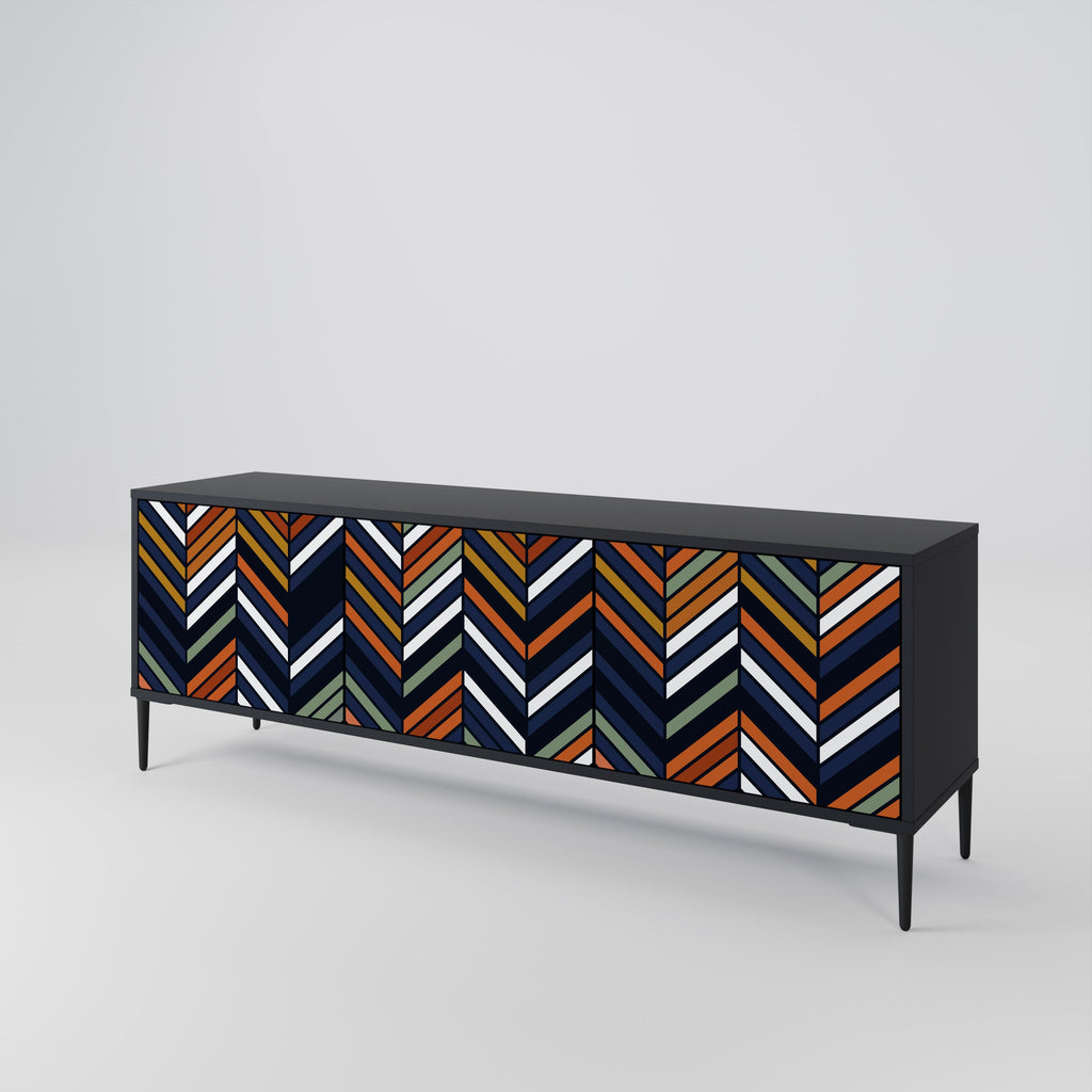 VIBRANT PATCHWORK 3-türiger TV-Ständer in Schwarz