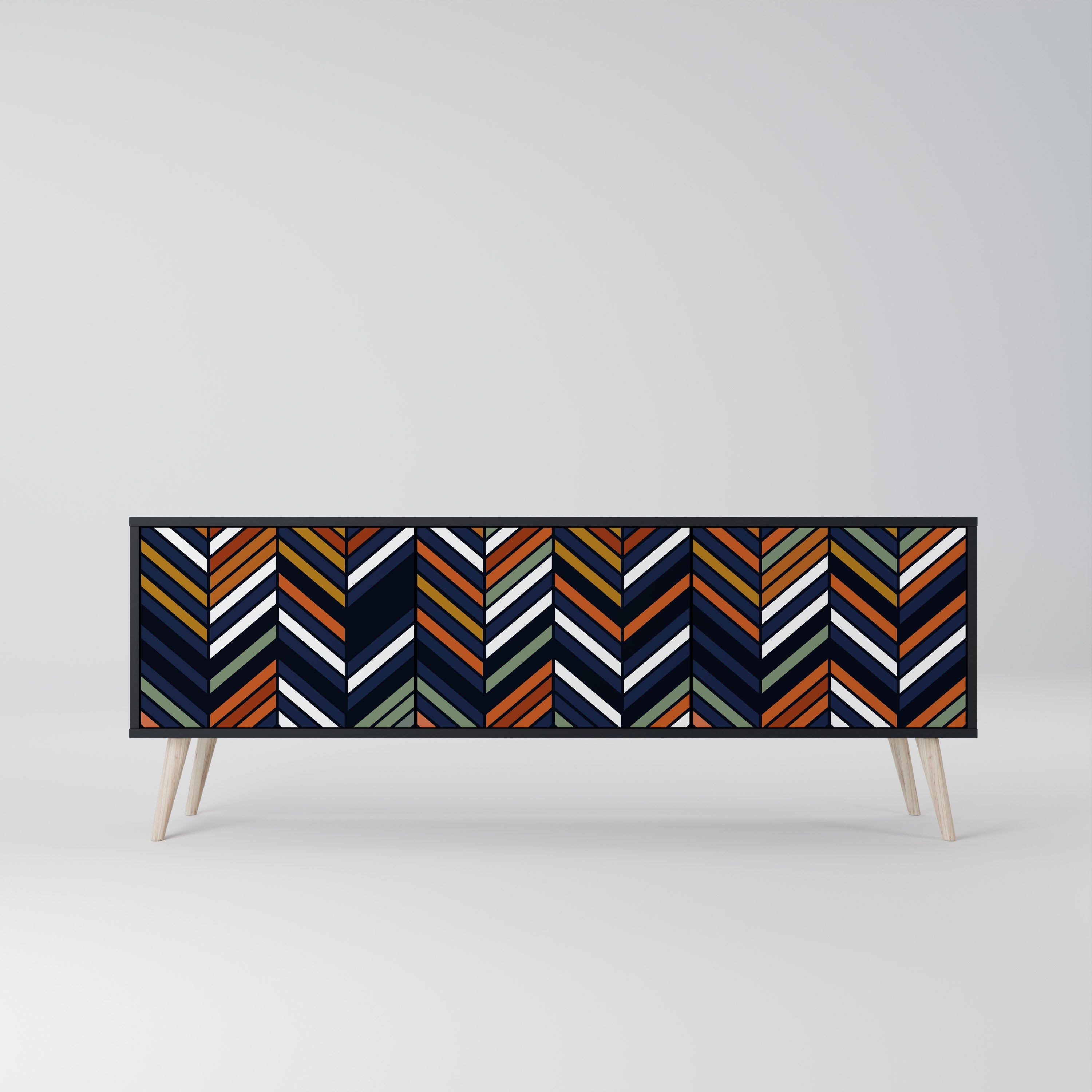 VIBRANT PATCHWORK 3-türiger TV-Ständer in Schwarz