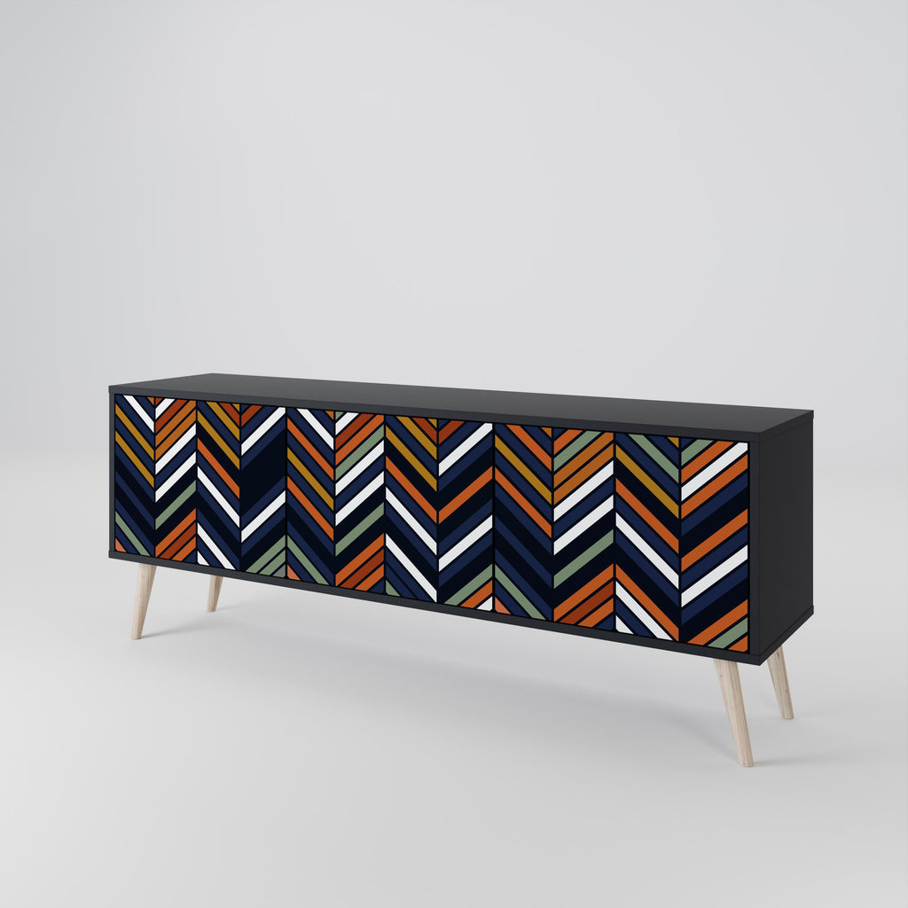 VIBRANT PATCHWORK 3-türiger TV-Ständer in Schwarz