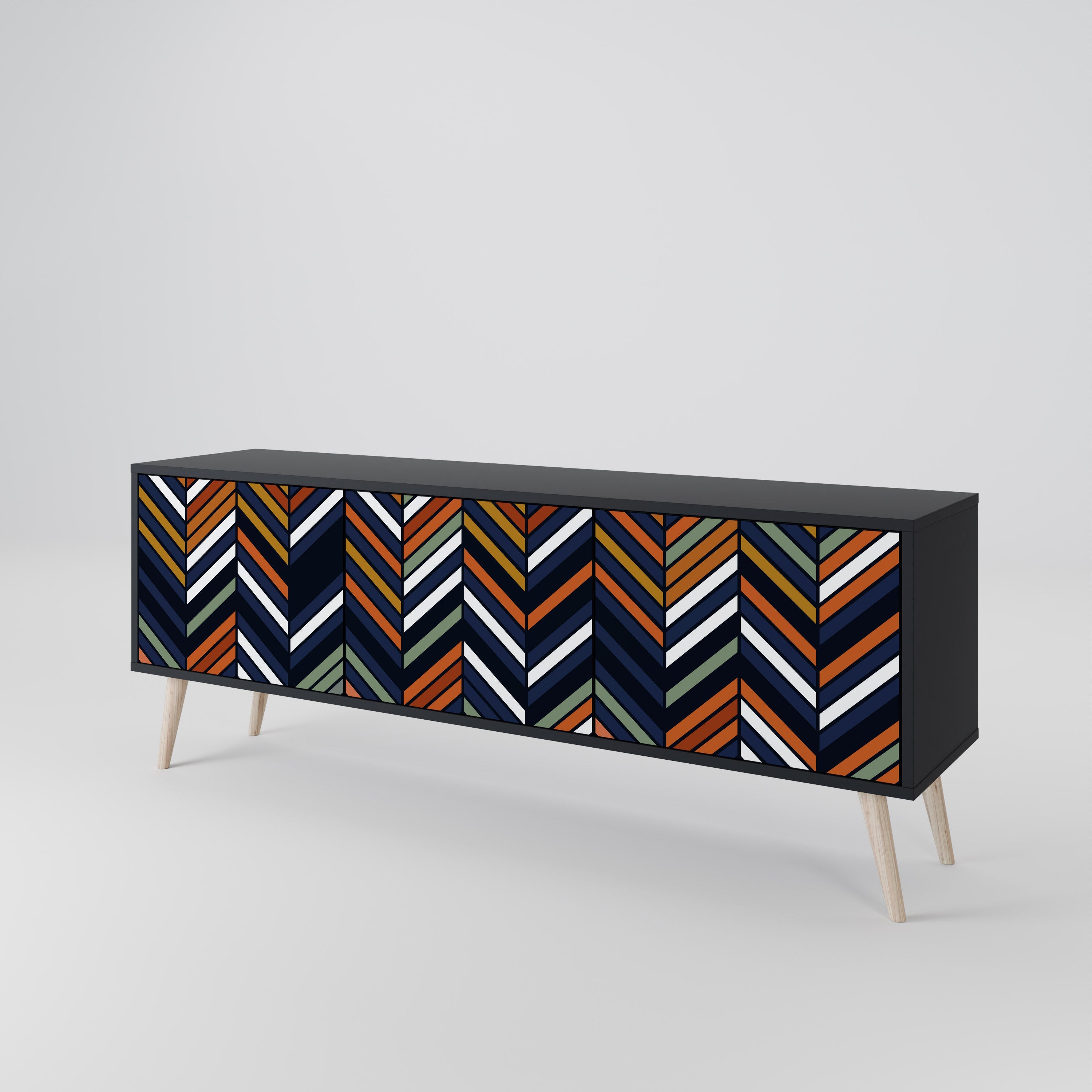 VIBRANT PATCHWORK 3-türiger TV-Ständer in Schwarz