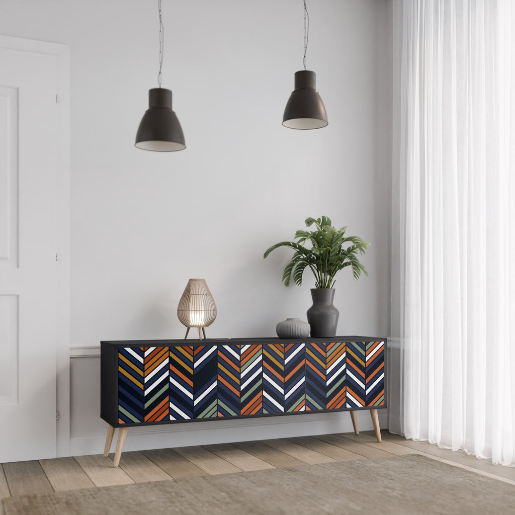 VIBRANT PATCHWORK 3-türiger TV-Ständer in Schwarz
