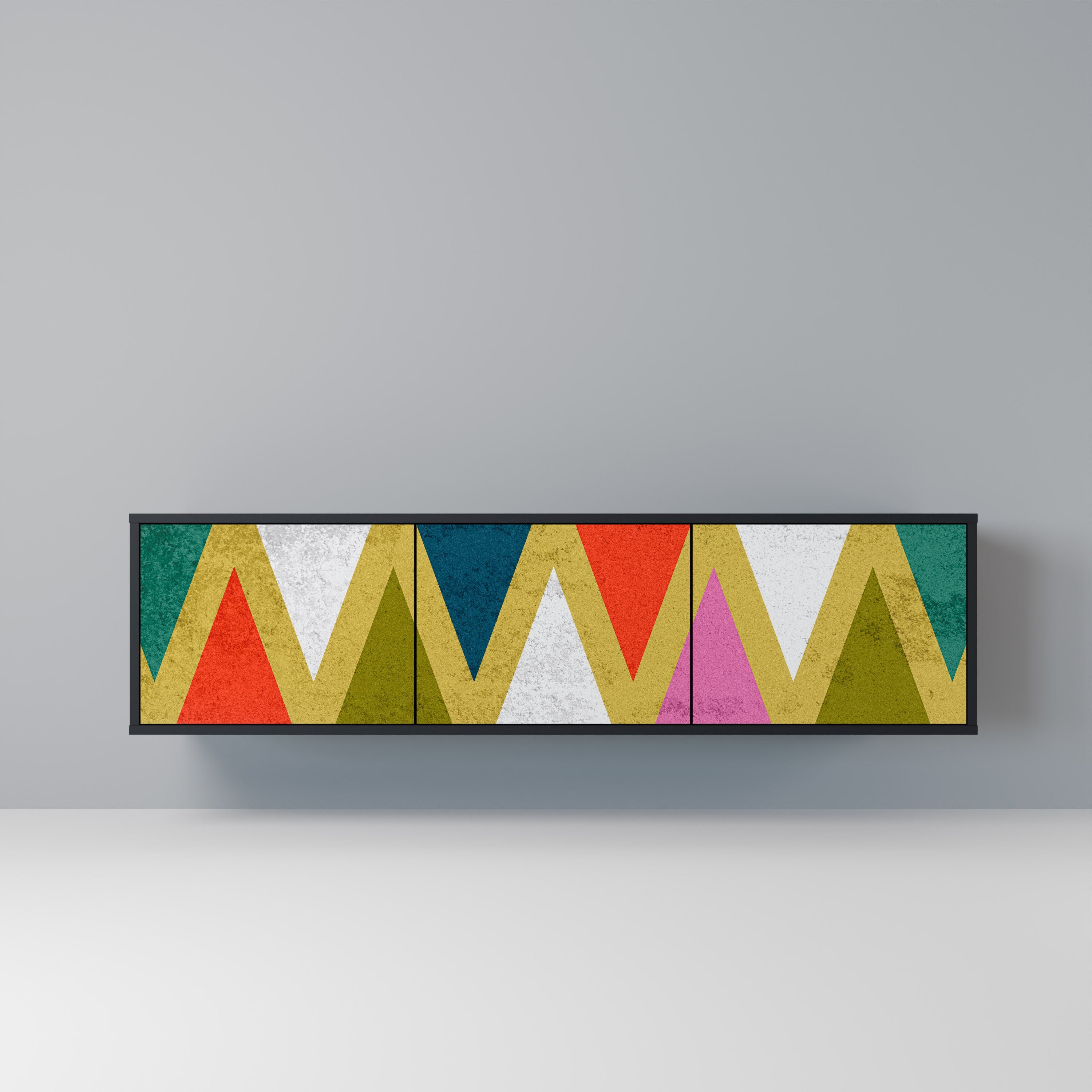 COLORFUL TRIANGLES 3-türiger TV-Ständer in Schwarz
