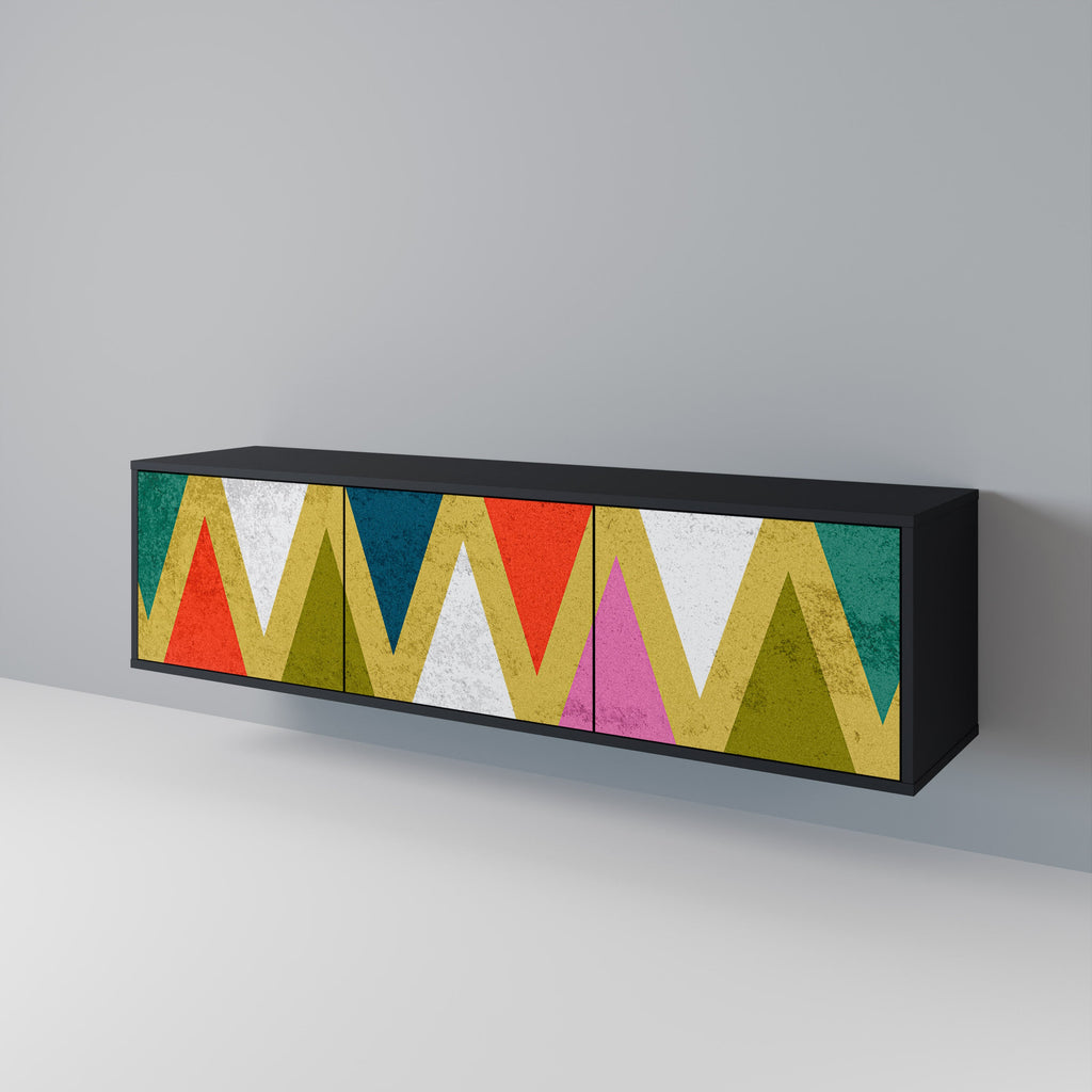 COLORFUL TRIANGLES 3-türiger TV-Ständer in Schwarz