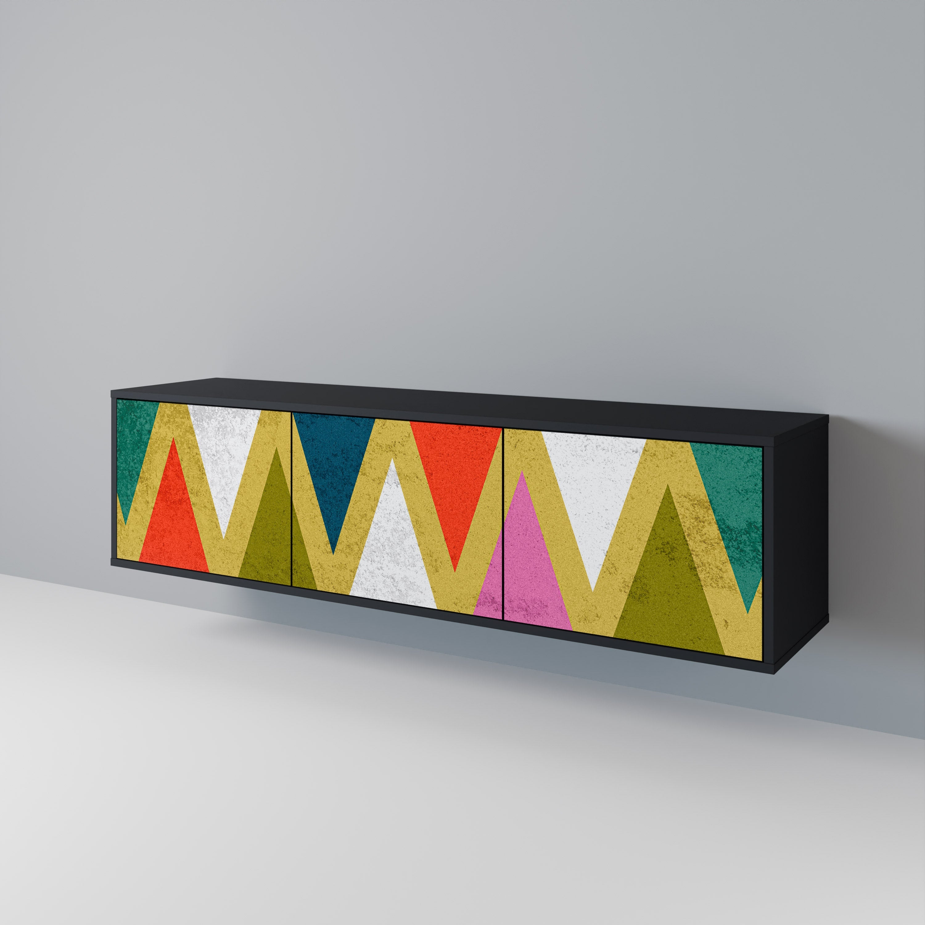 COLORFUL TRIANGLES 3-türiger TV-Ständer in Schwarz