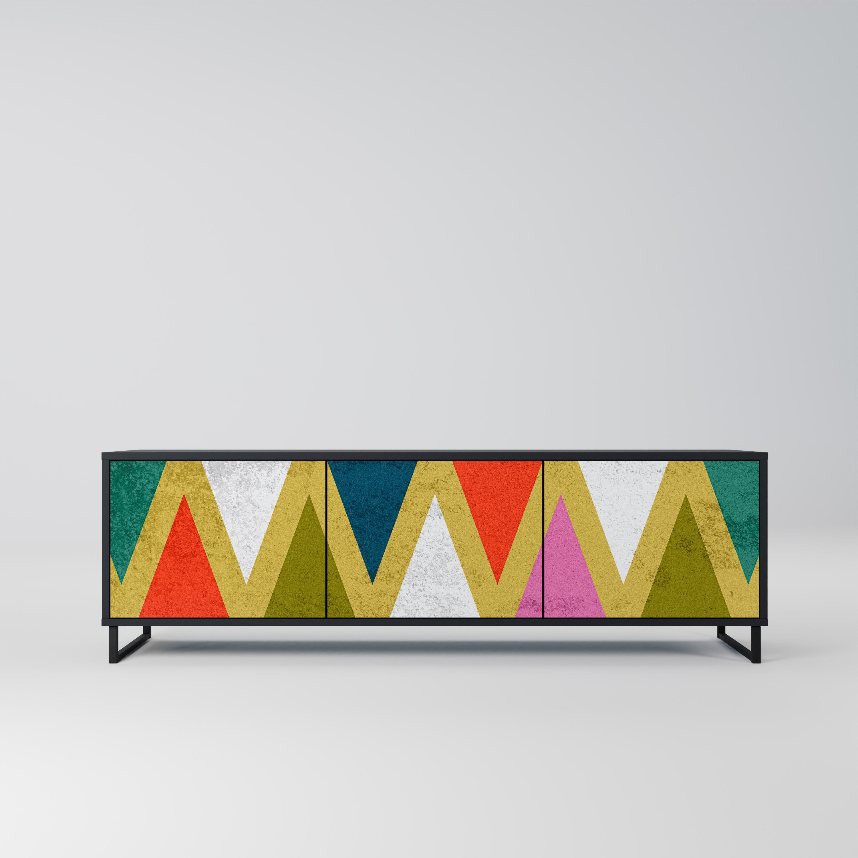COLORFUL TRIANGLES 3-türiger TV-Ständer in Schwarz