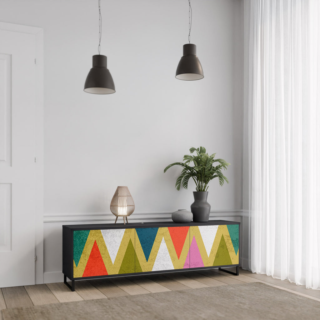 COLORFUL TRIANGLES 3-türiger TV-Ständer in Schwarz