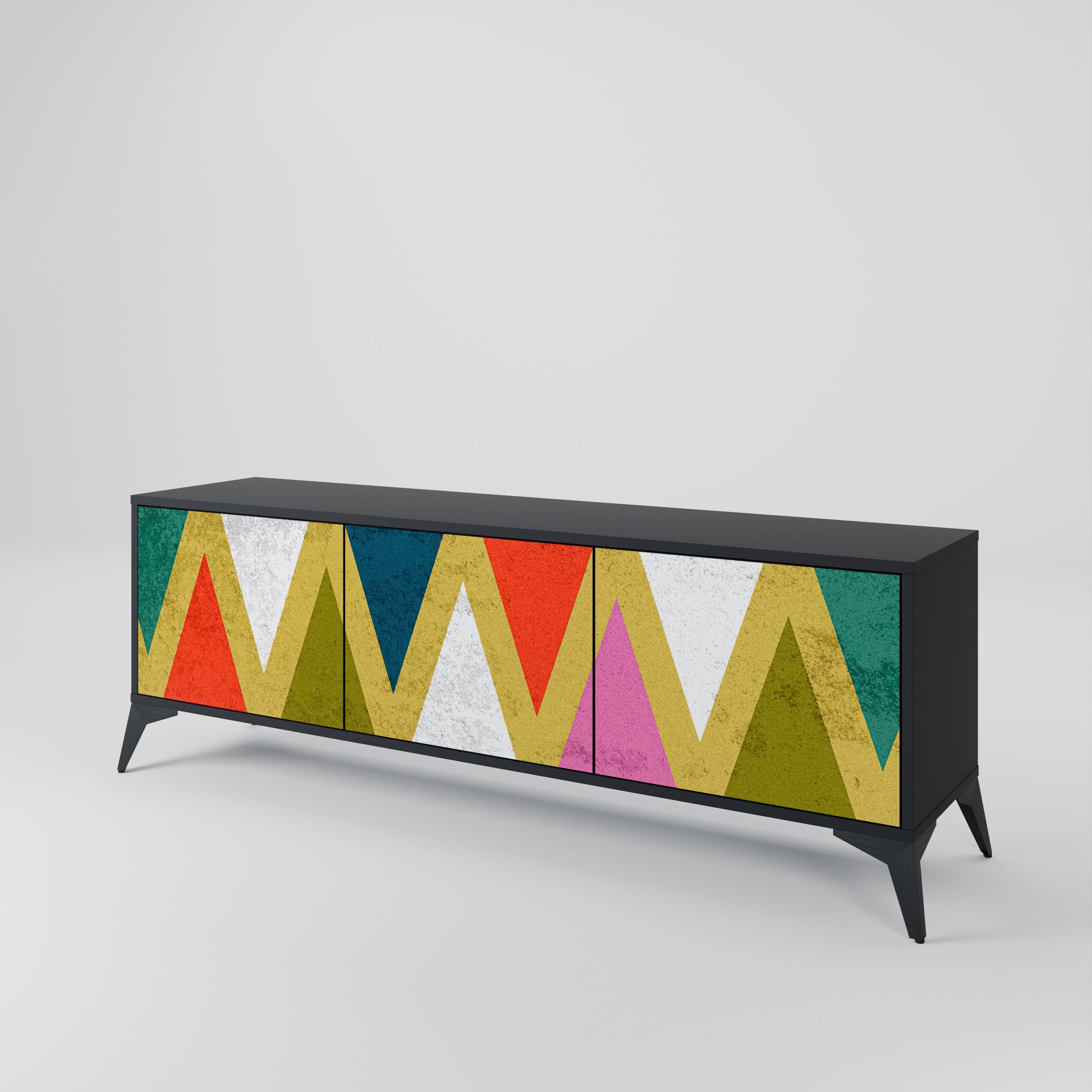 COLORFUL TRIANGLES 3-türiger TV-Ständer in Schwarz