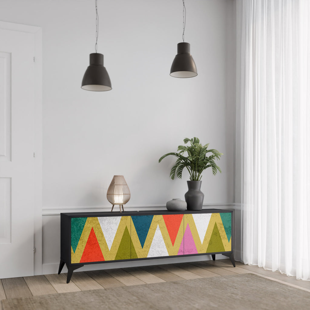 COLORFUL TRIANGLES 3-türiger TV-Ständer in Schwarz