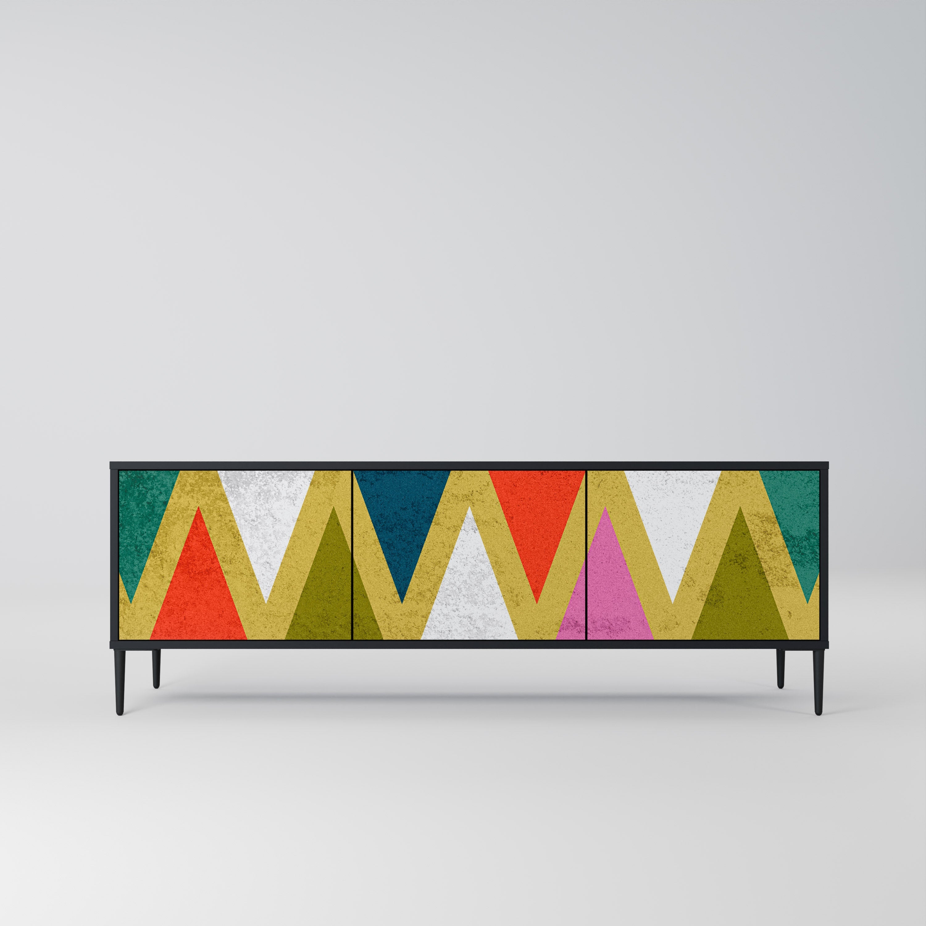 COLORFUL TRIANGLES 3-türiger TV-Ständer in Schwarz