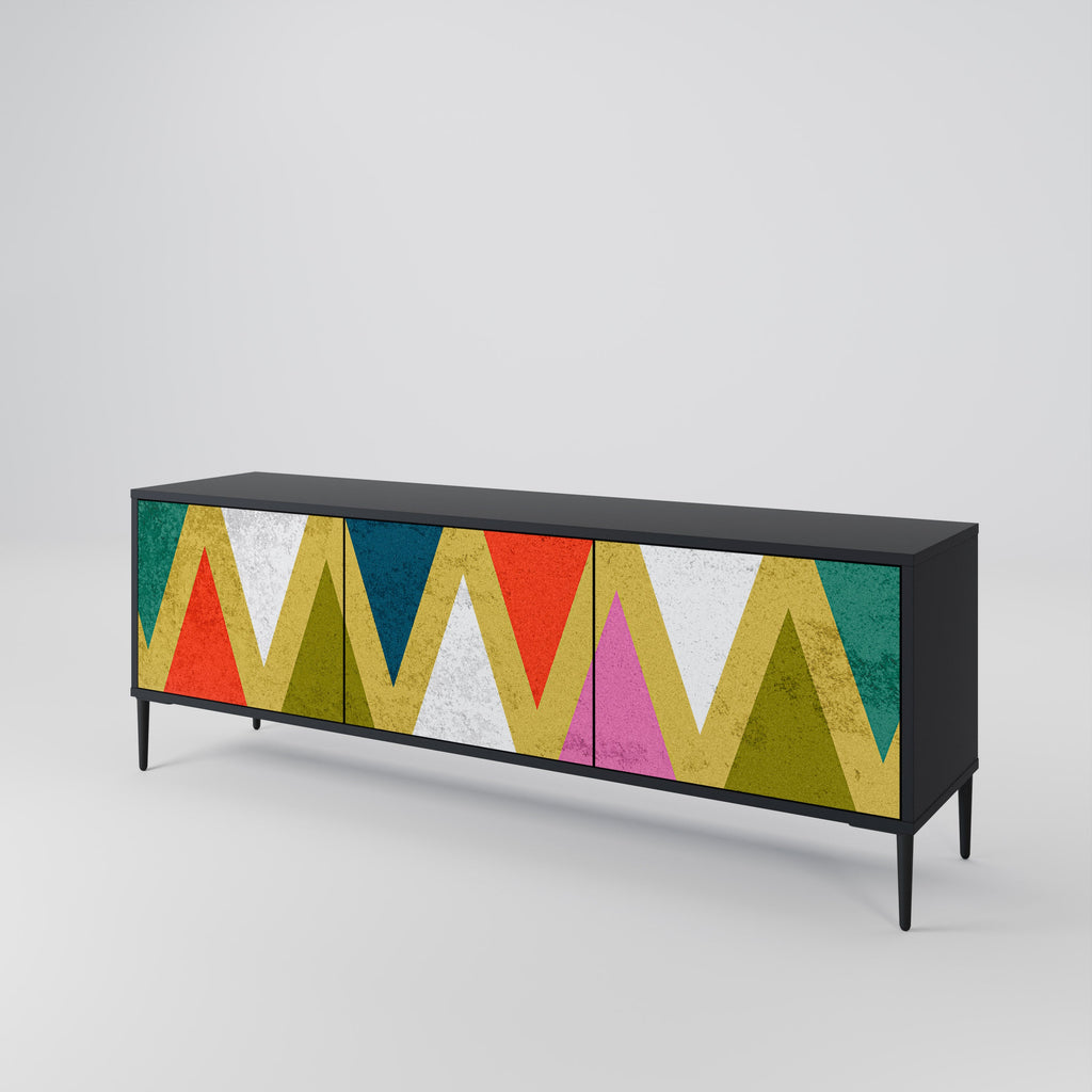 COLORFUL TRIANGLES 3-türiger TV-Ständer in Schwarz